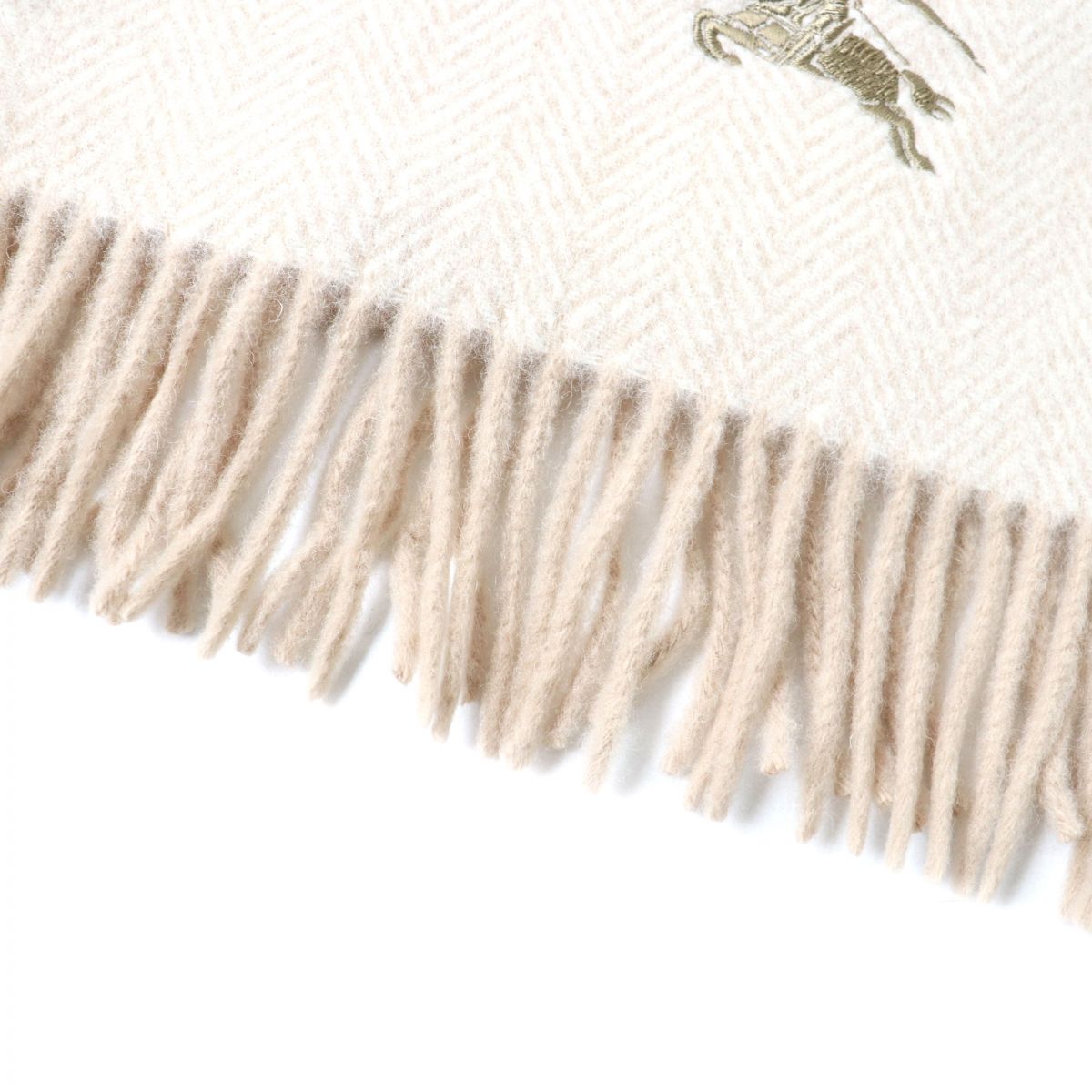 Burberry Wool Herringbone Throw with Logo Embroidery