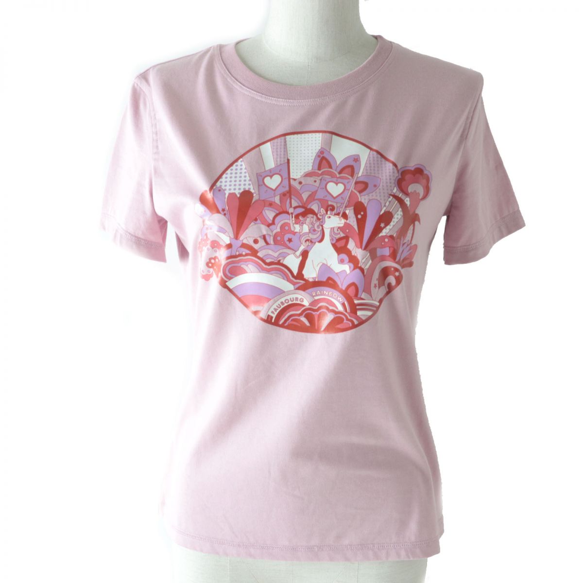 Hermes Faubourg Rainbow Print T-Shirt Pink