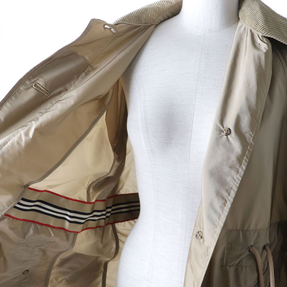 Burberry Logo Button Corduroy Collar Hooded Coat