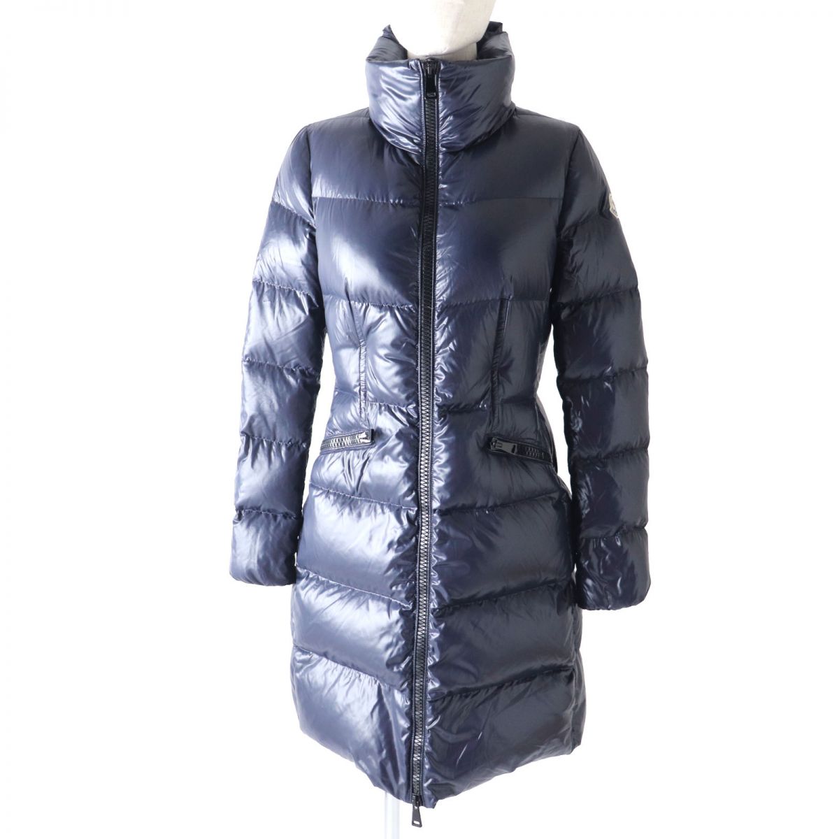 MONCLER JASMINUM Logo Patch Long Down Coat, Navy