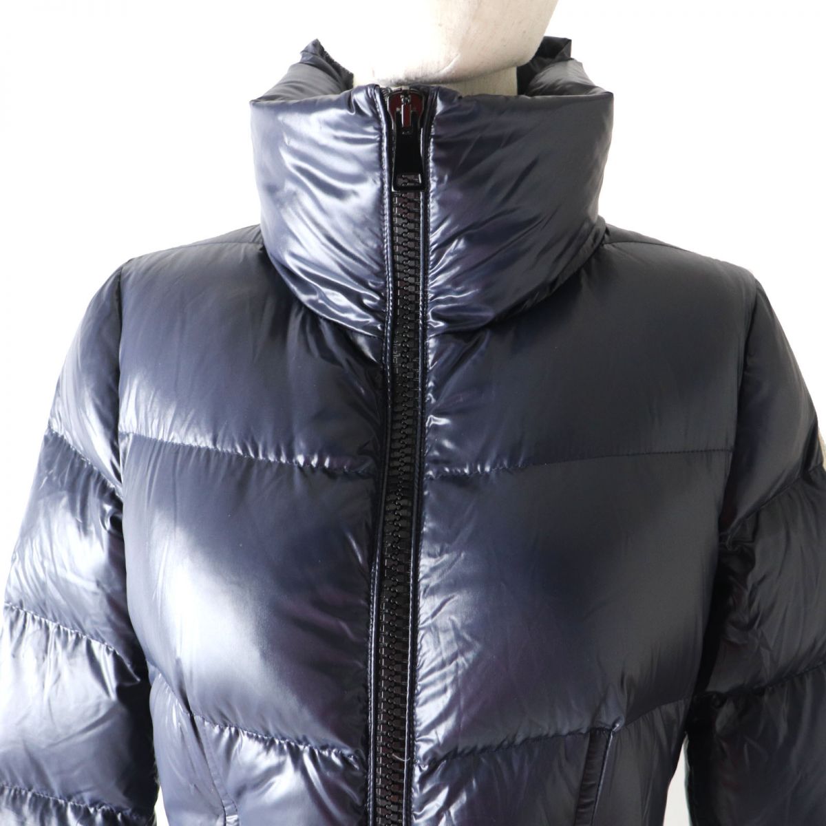 MONCLER JASMINUM Logo Patch Long Down Coat, Navy