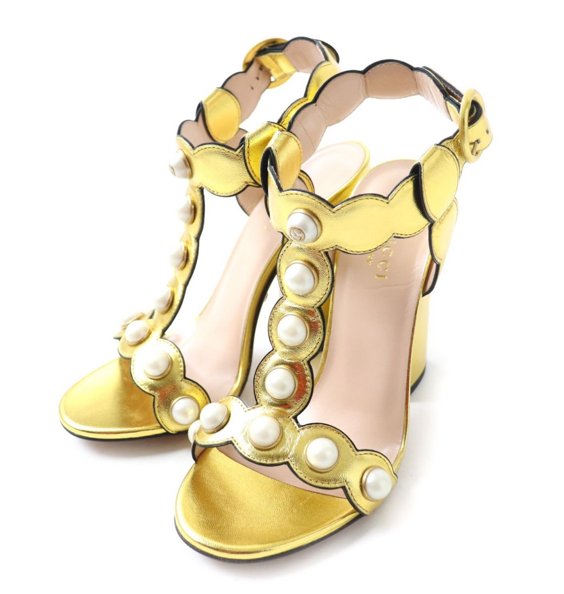 Gucci Interlocking G Leather Sandals Gold