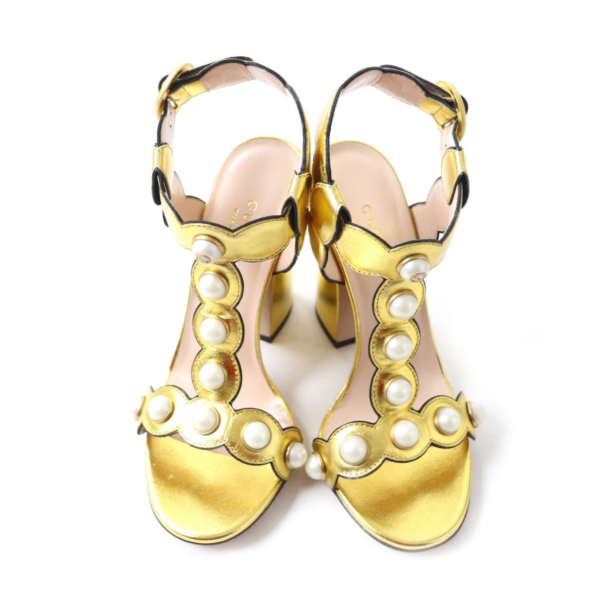 Gucci Interlocking G Leather Sandals Gold