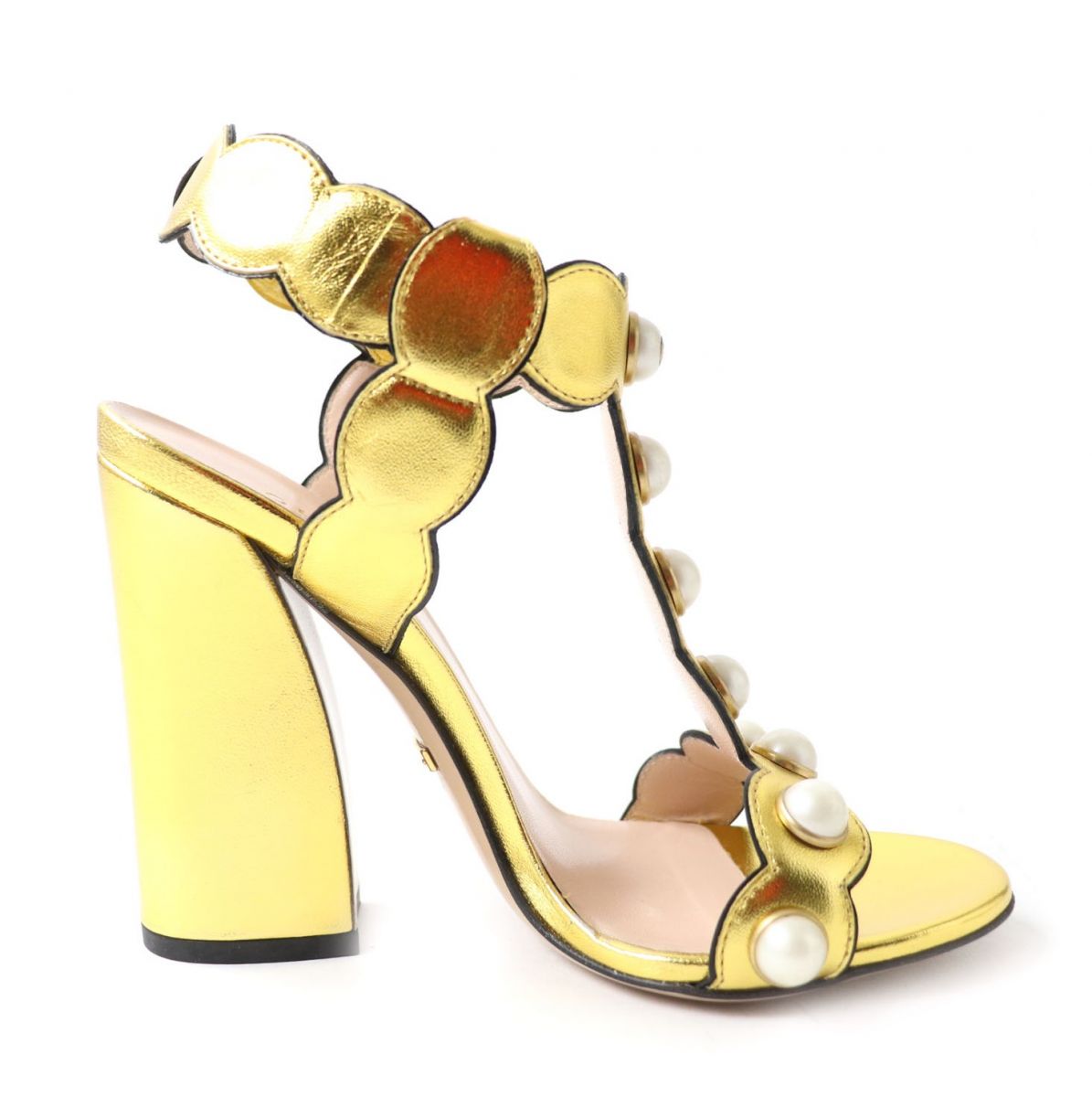 Gucci Interlocking G Leather Sandals Gold