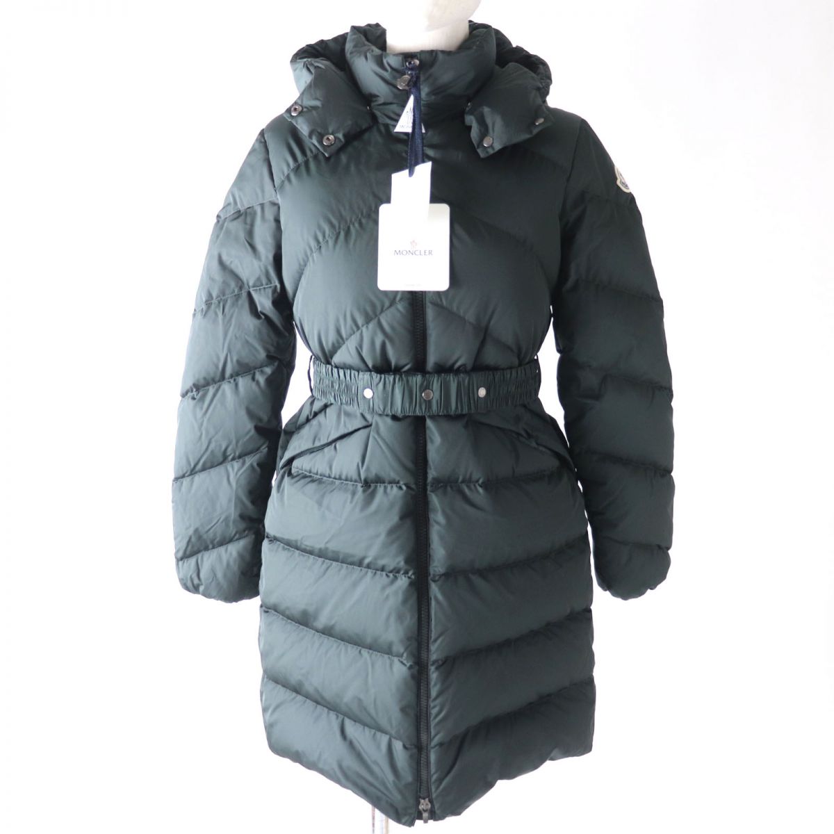 Moncler Kids Hooded Down Coat Dark Green XS