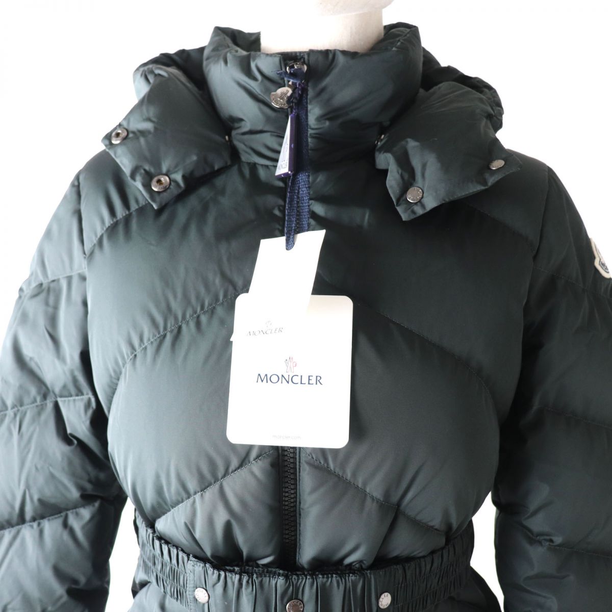 Moncler Kids Hooded Down Coat Dark Green XS