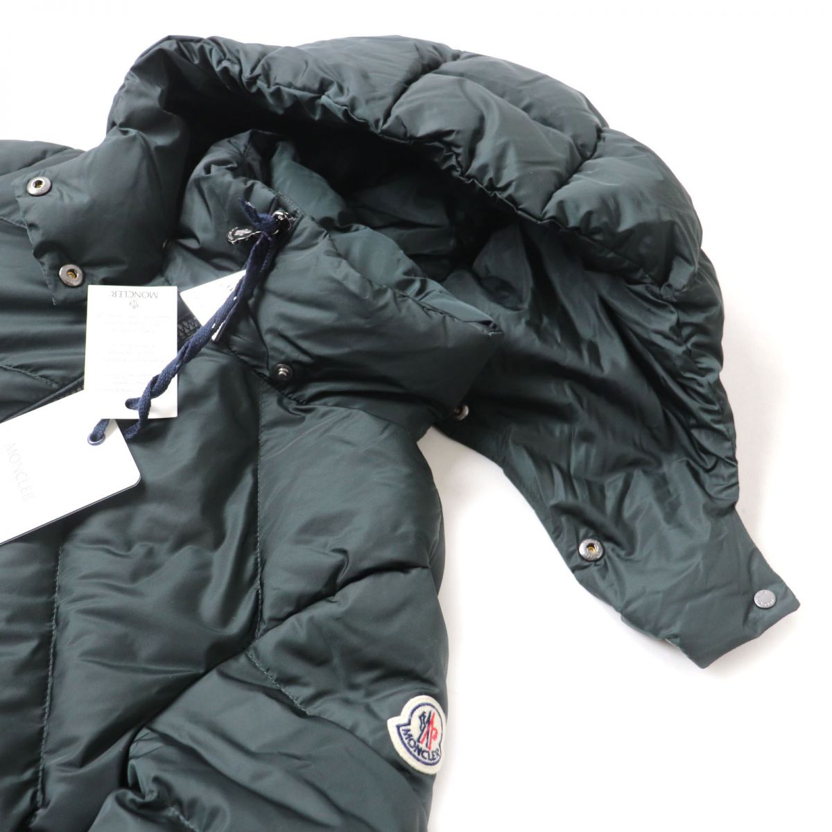 Moncler Kids Hooded Down Coat Dark Green XS