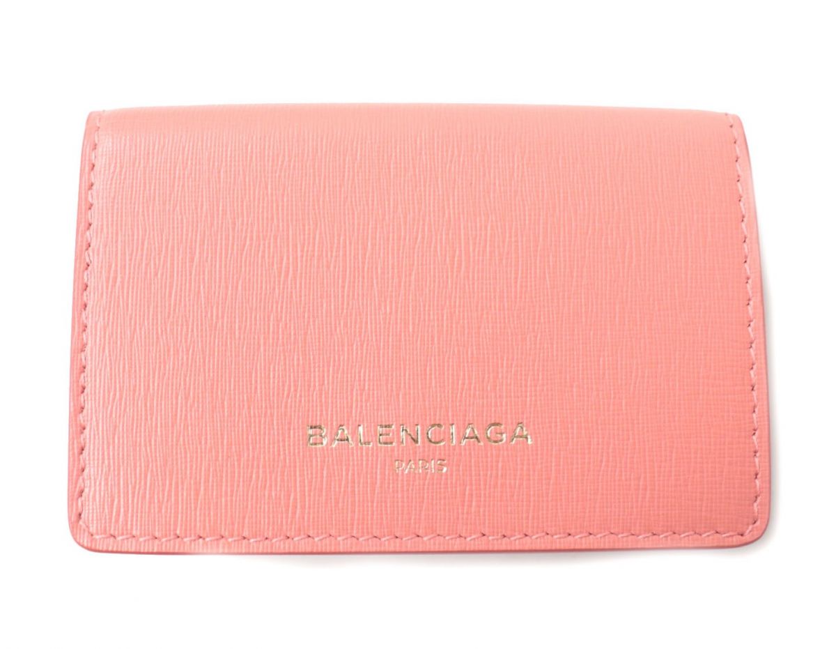 Balenciaga Leather 3-Fold Compact Wallet Coral