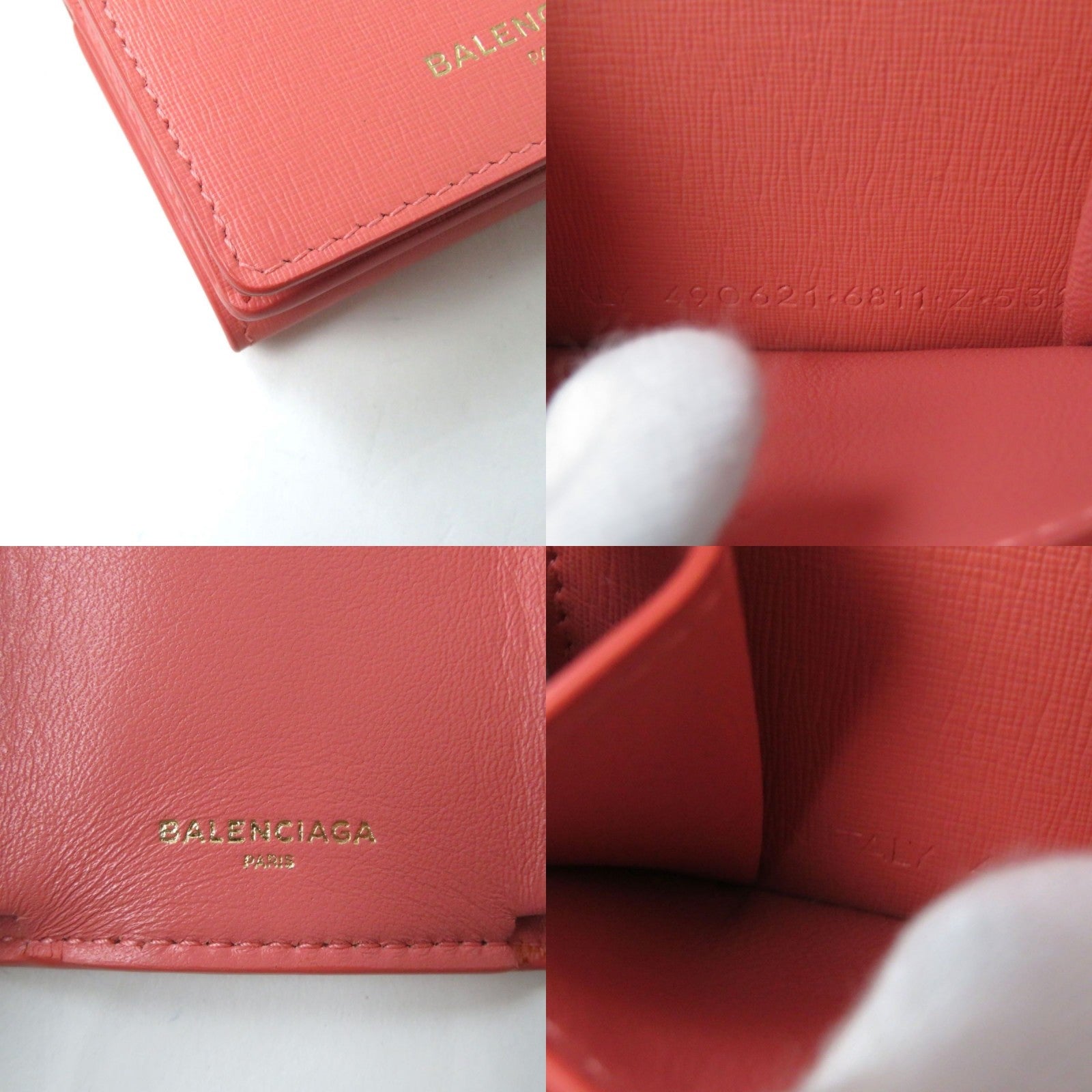 Balenciaga Leather 3-Fold Compact Wallet Coral