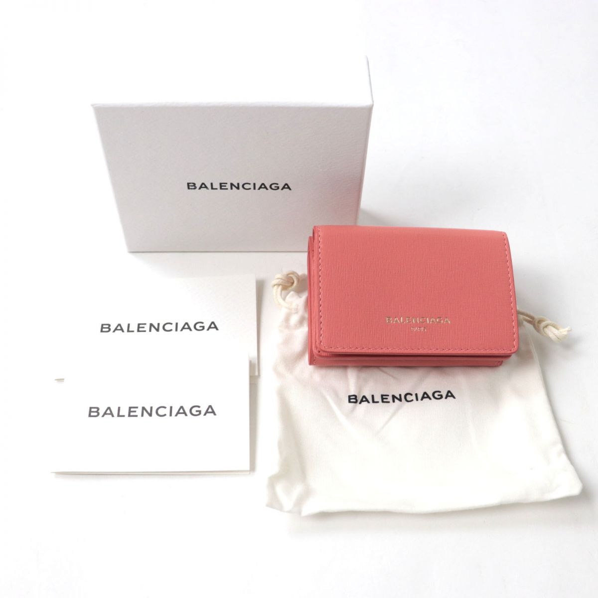 Balenciaga Leather 3-Fold Compact Wallet Coral