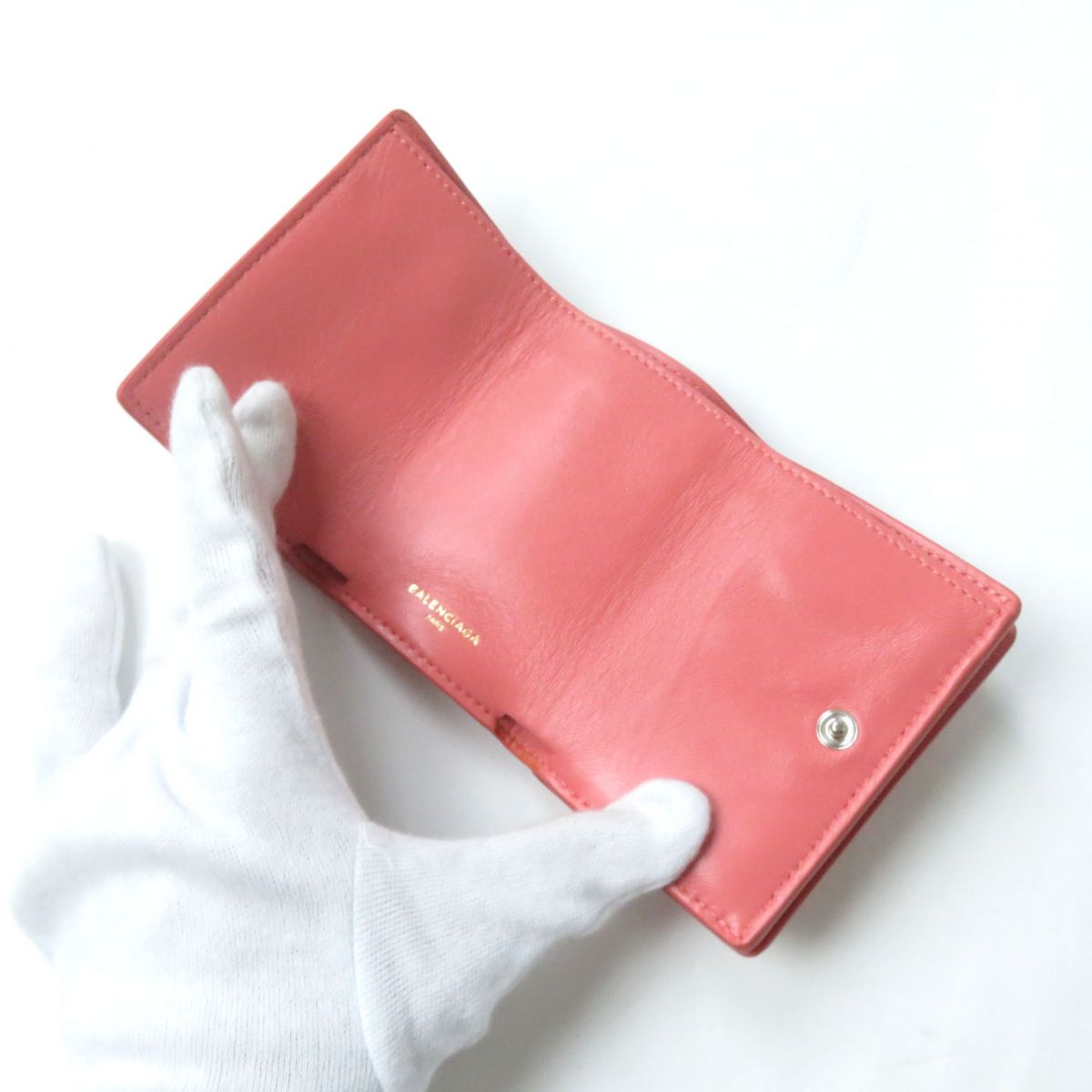 Balenciaga Leather 3-Fold Compact Wallet Coral