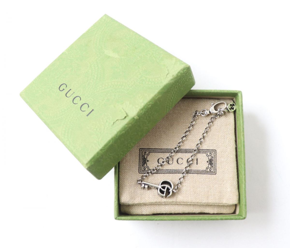 Gucci Silver Arabesque Double G Key Bracelet