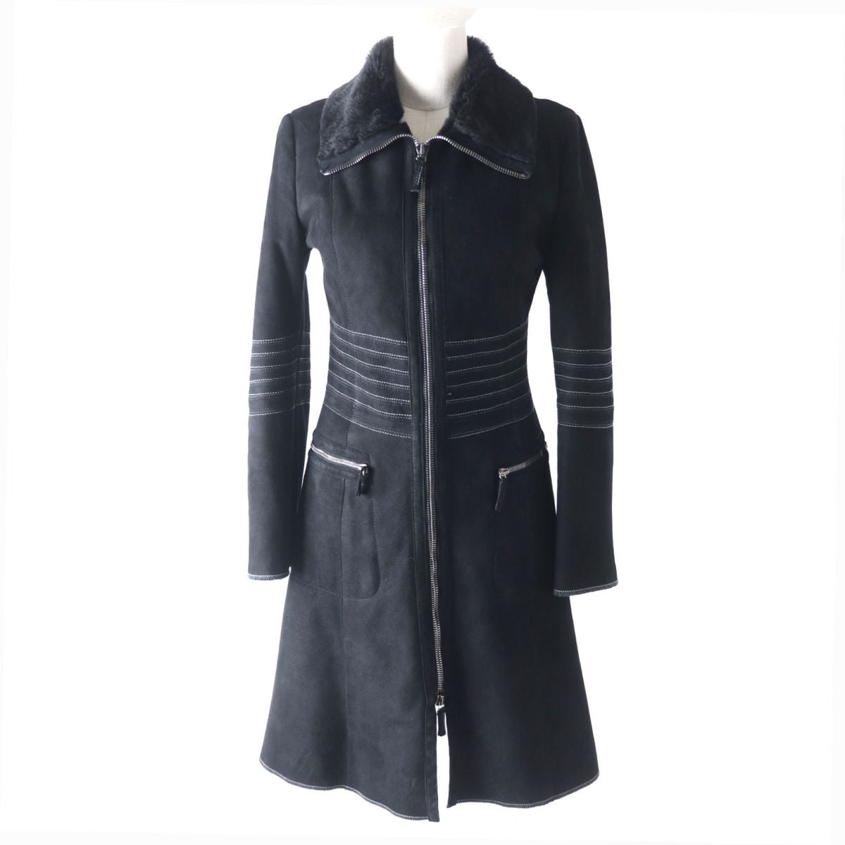 Emporio Armani Mouton Long Coat Women's Black