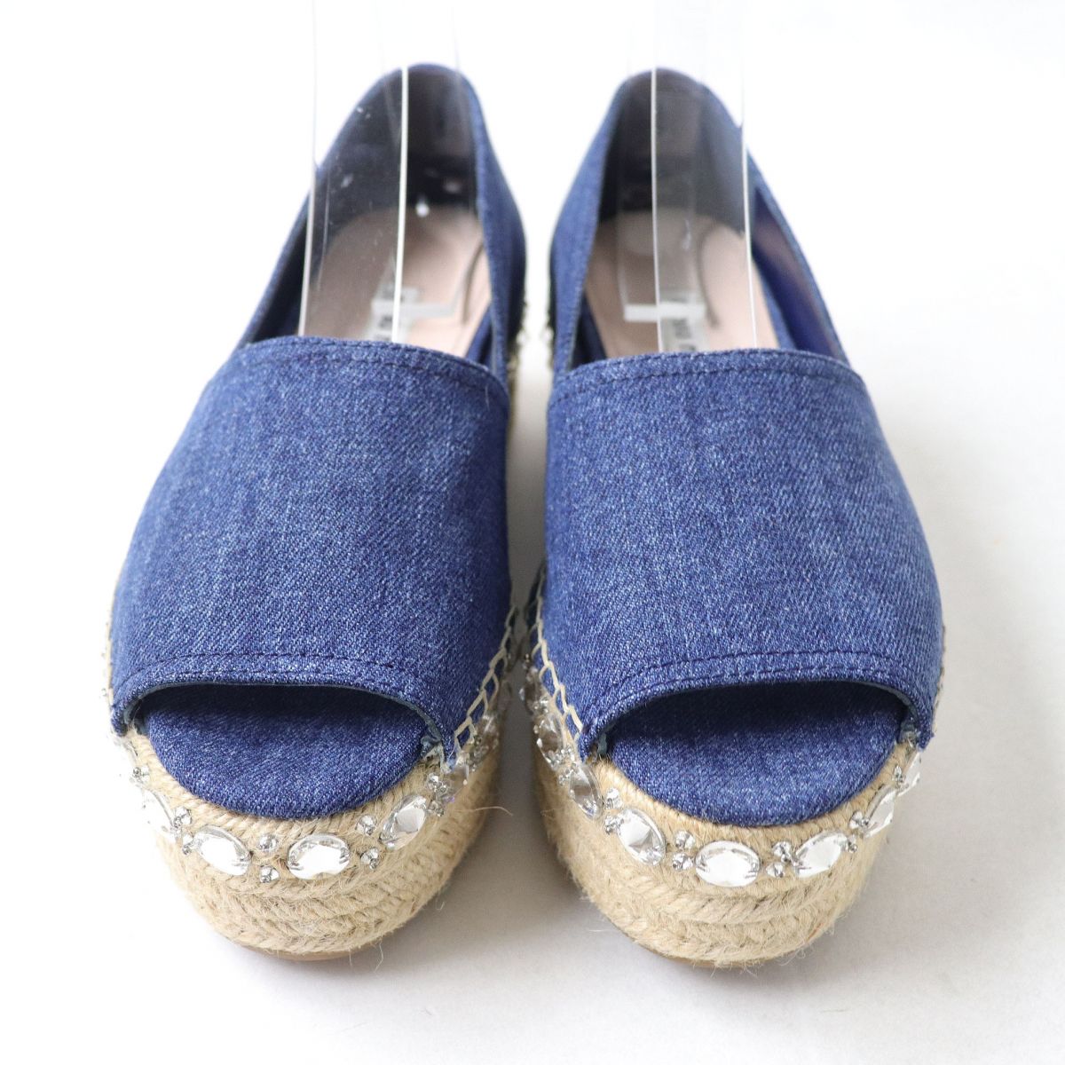 Miu Miu Bejeweled Open Toe Denim Espadrilles