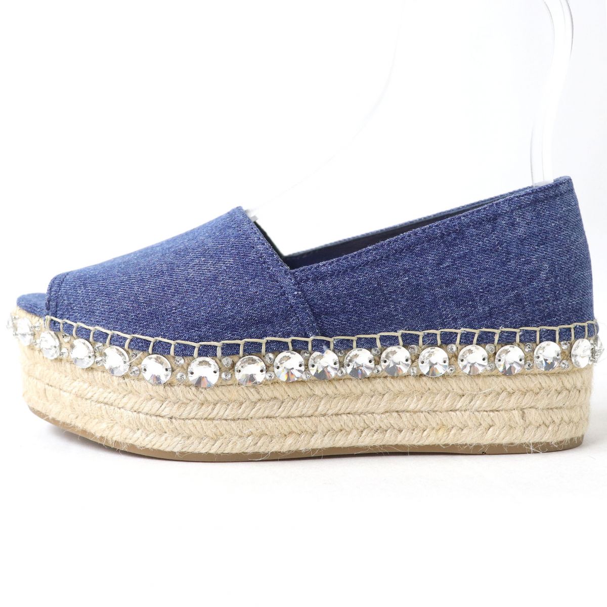 Miu Miu Bejeweled Open Toe Denim Espadrilles