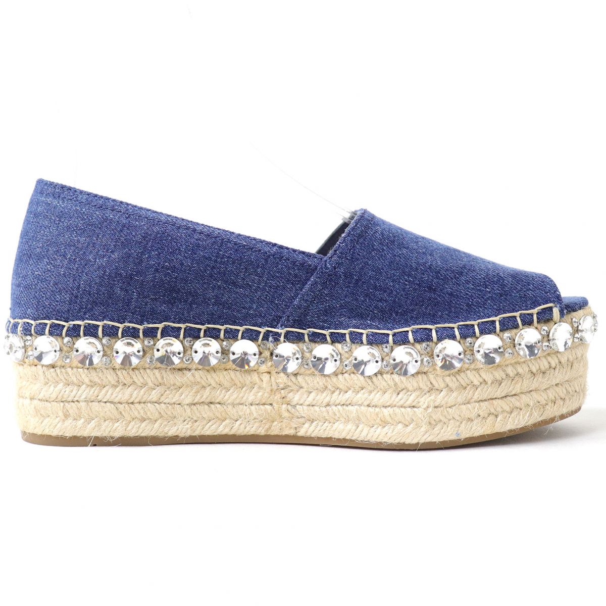 Miu Miu Bejeweled Open Toe Denim Espadrilles