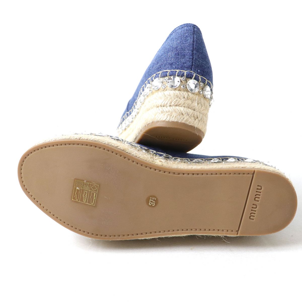 Miu Miu Bejeweled Open Toe Denim Espadrilles