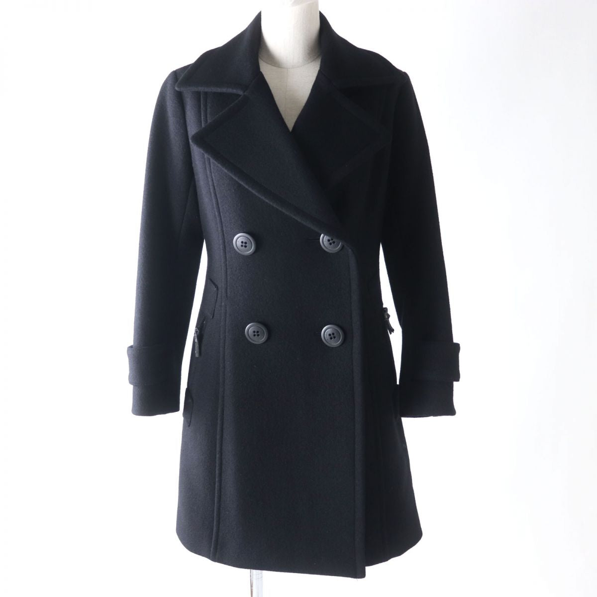 Burberry Wool Coat Black Size 36 Check Pattern