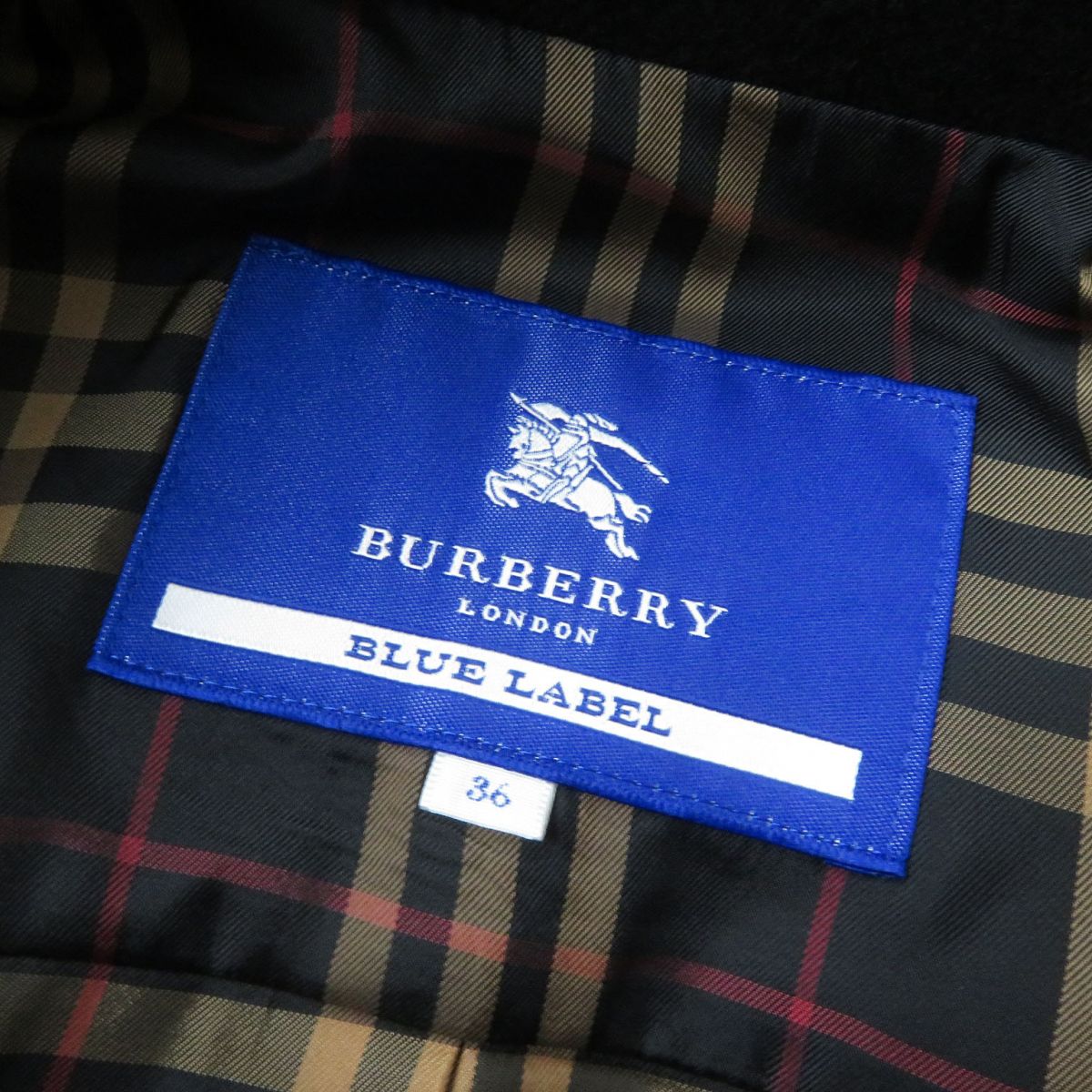 Burberry Wool Coat Black Size 36 Check Pattern