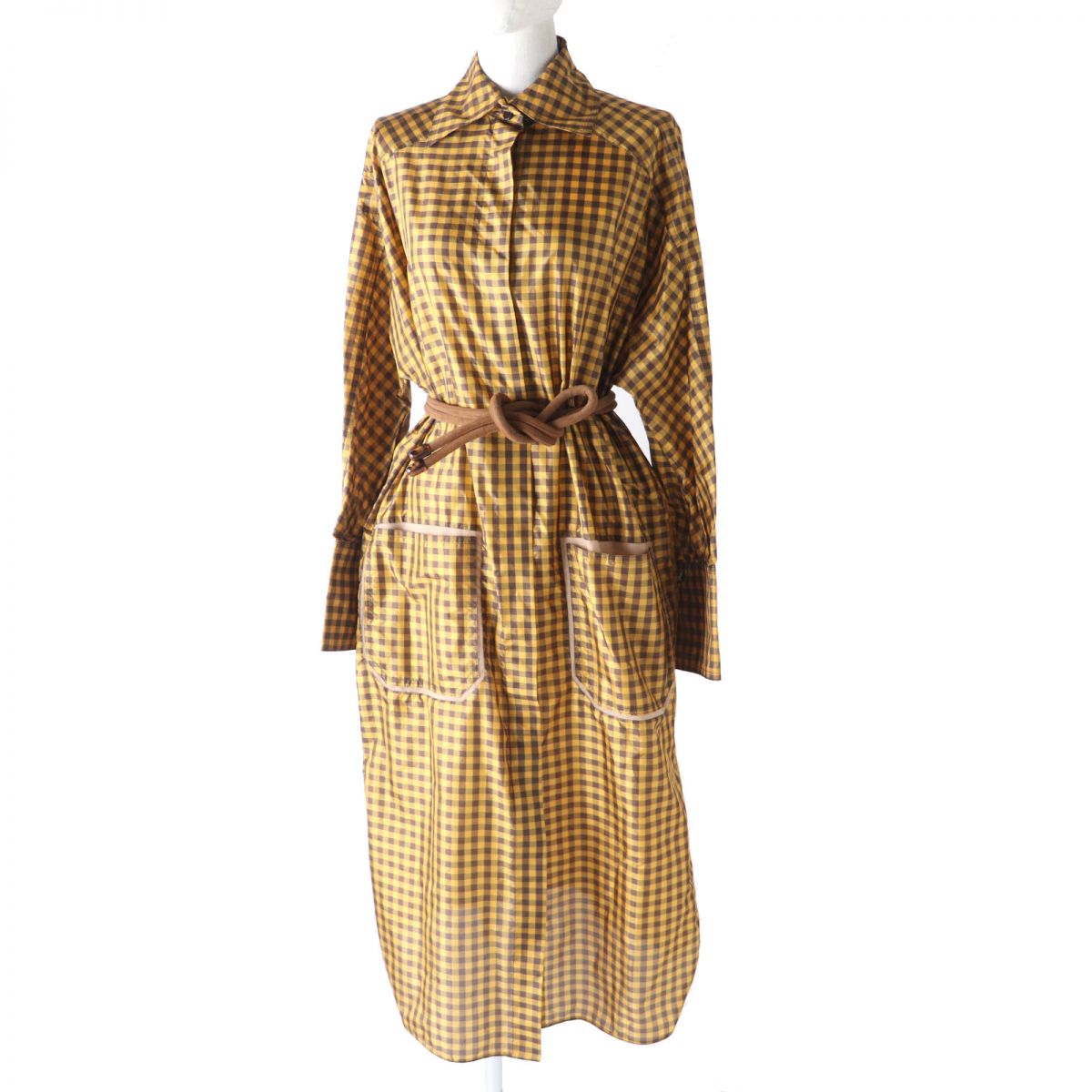 Fendi Silk Gingham Check Long Shirt Dress