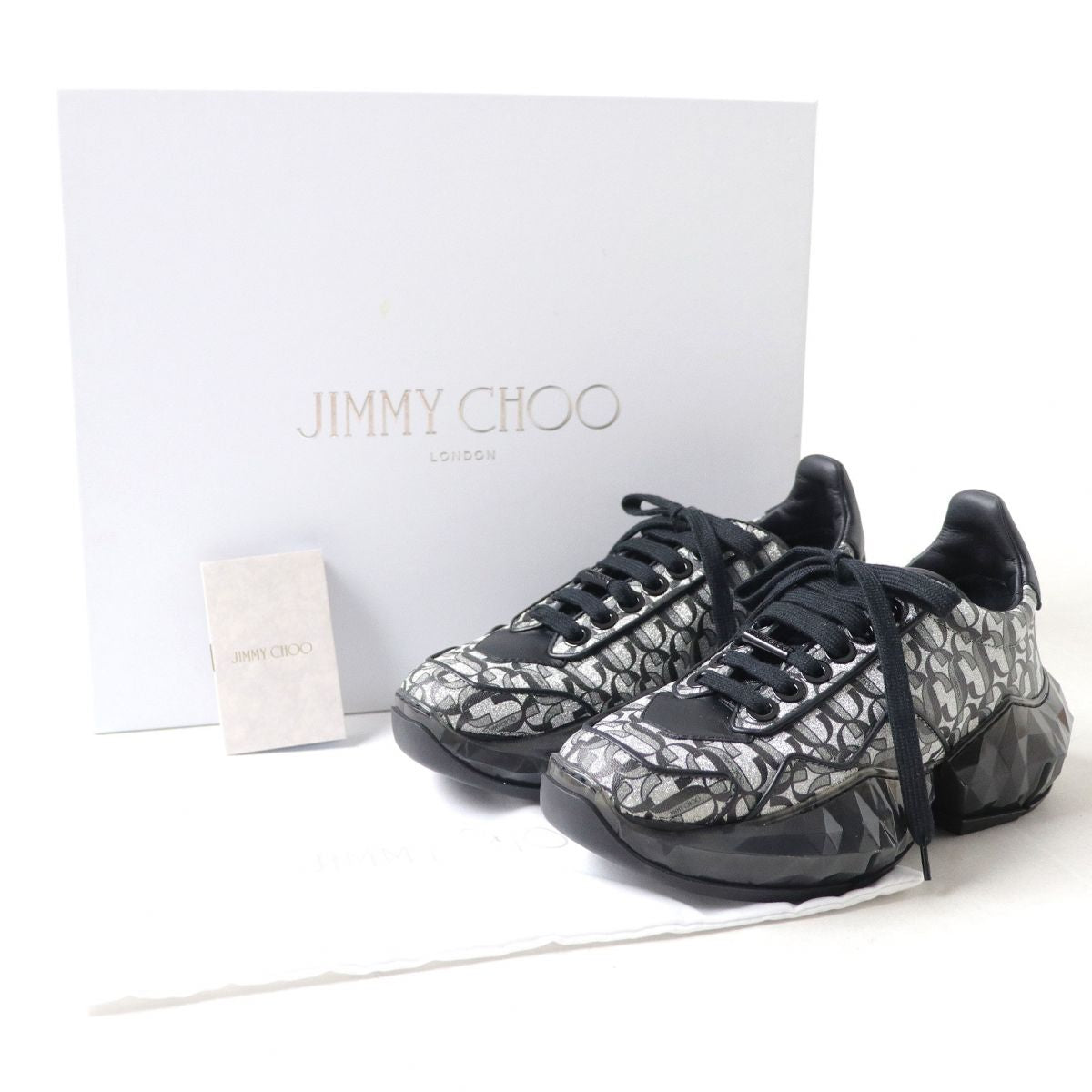 Jimmy Choo Glitter Leather Sneakers Silver Black