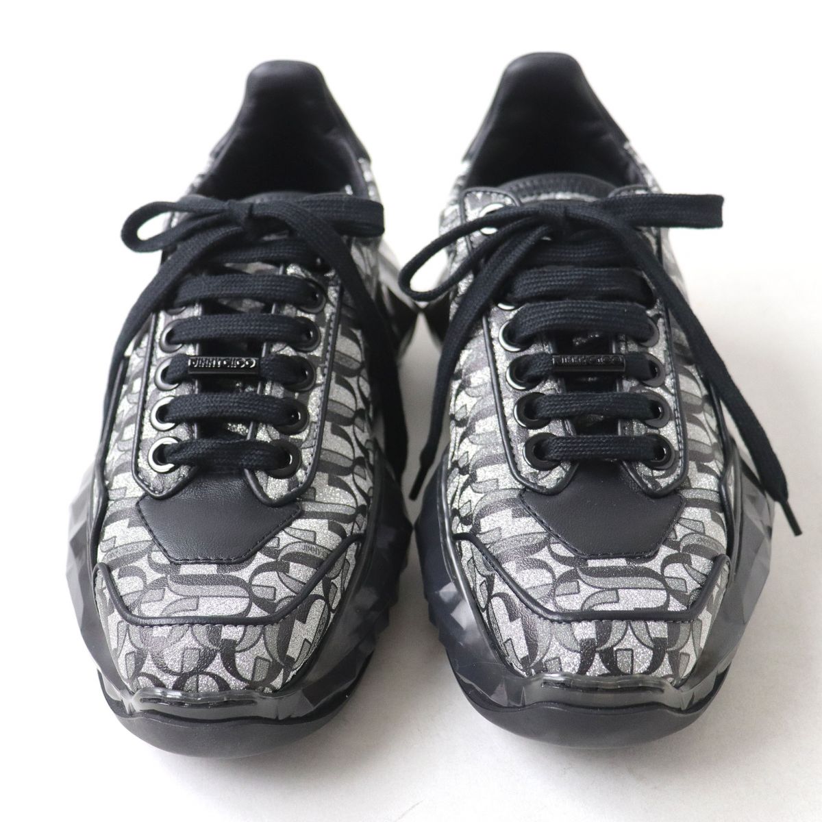 Jimmy Choo Glitter Leather Sneakers Silver Black