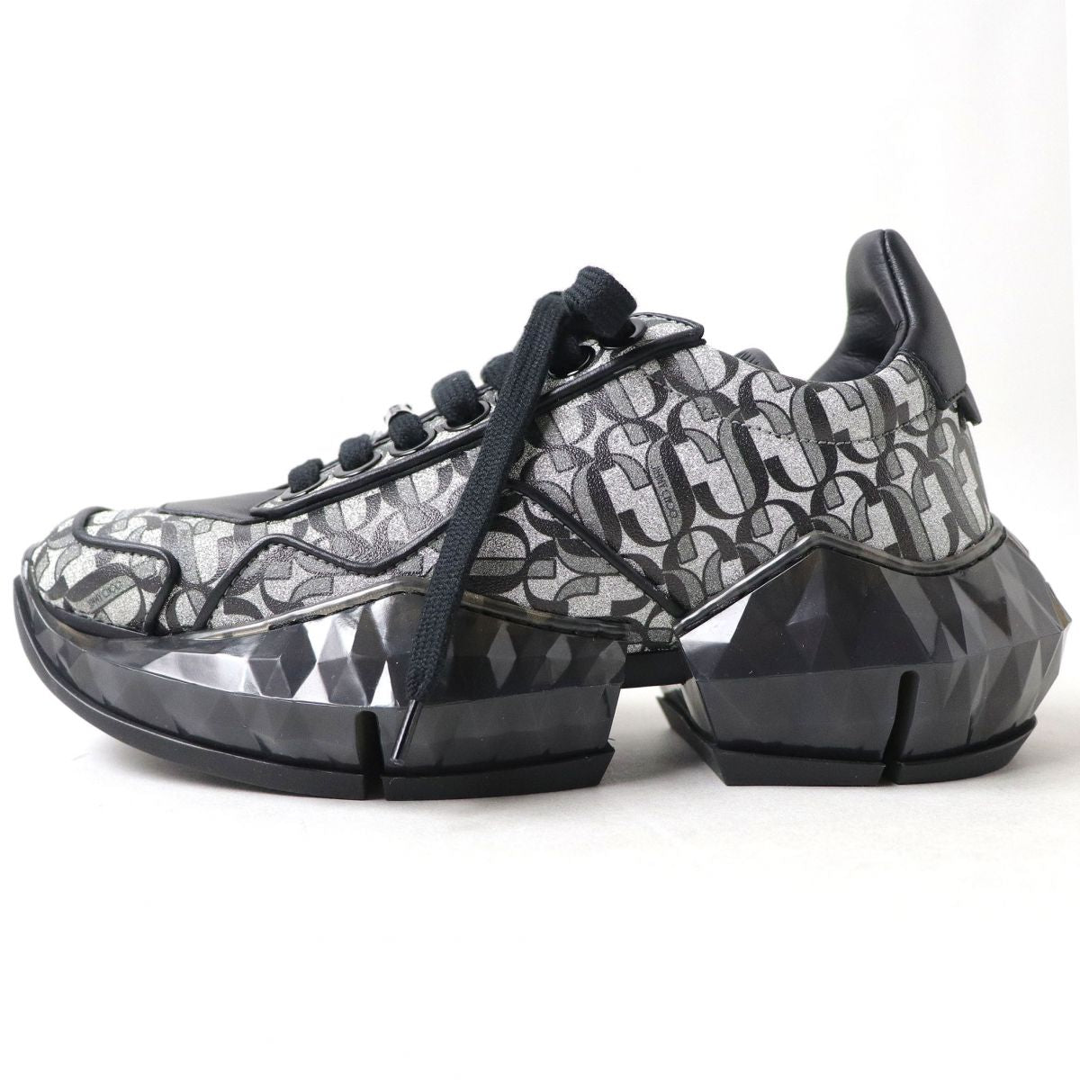 Jimmy Choo Glitter Leather Sneakers Silver Black