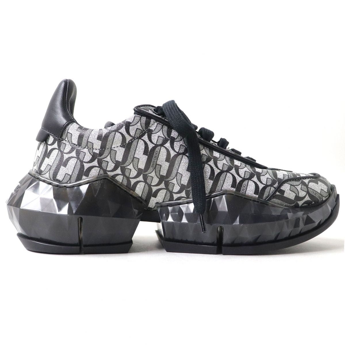 Jimmy Choo Glitter Leather Sneakers Silver Black