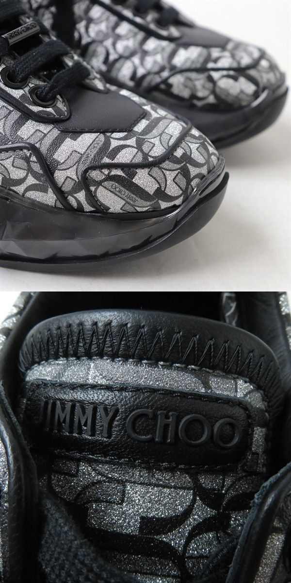 Jimmy Choo Glitter Leather Sneakers Silver Black