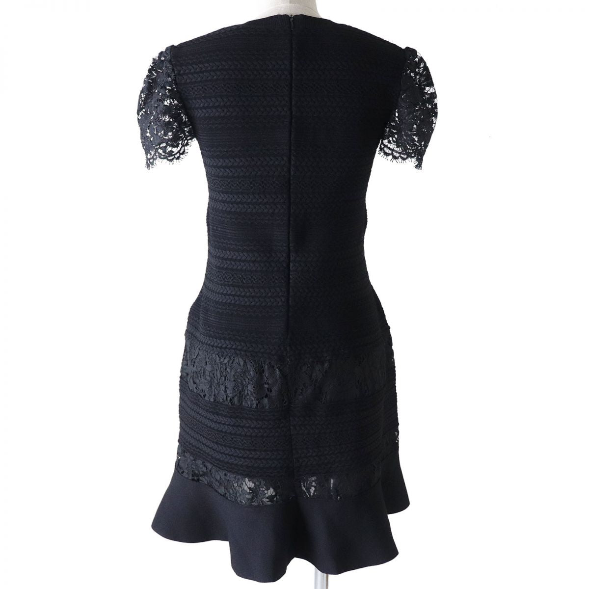 Valentino Puff Sleeve Lace Silk Knit Dress Black L