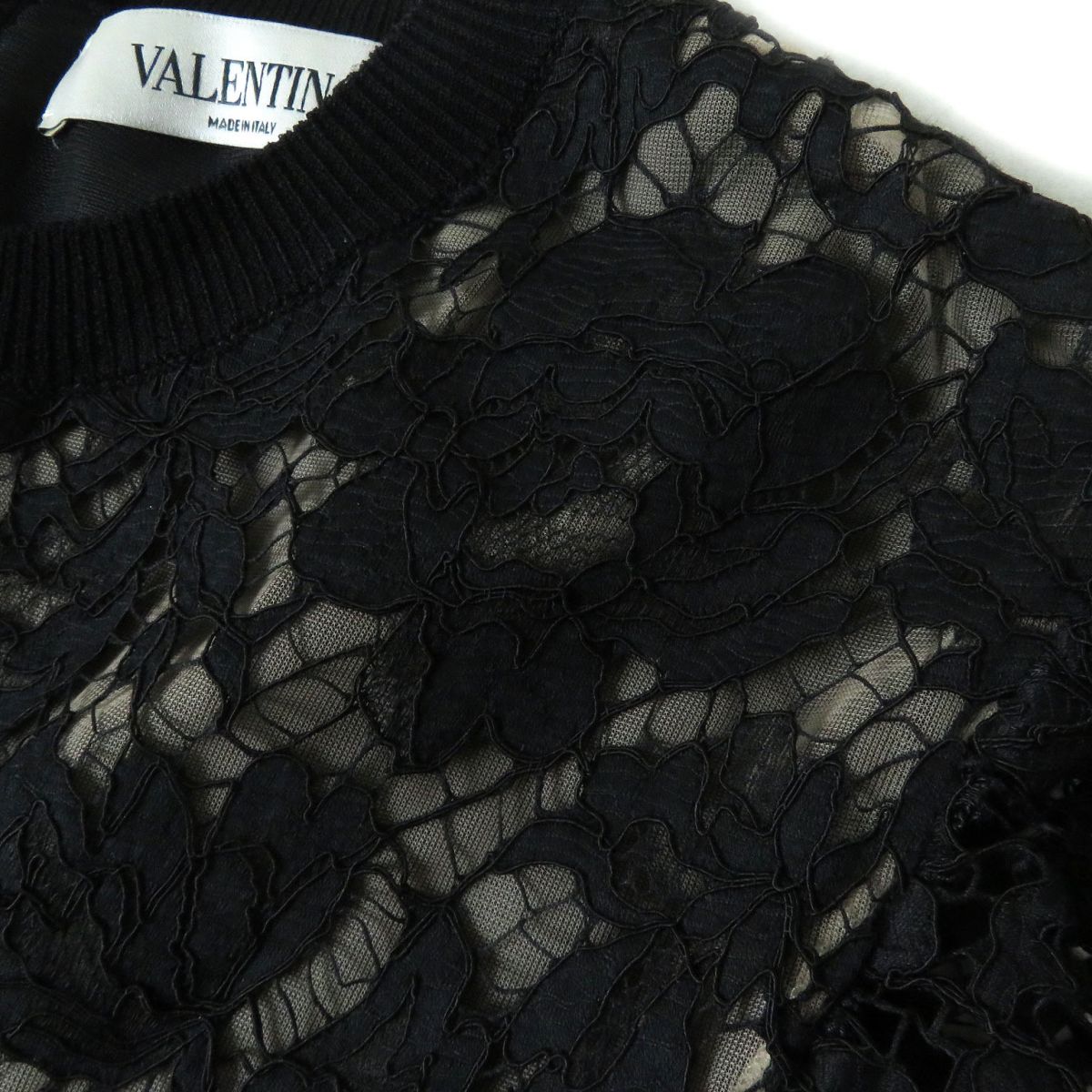 Valentino Puff Sleeve Lace Silk Knit Dress Black L