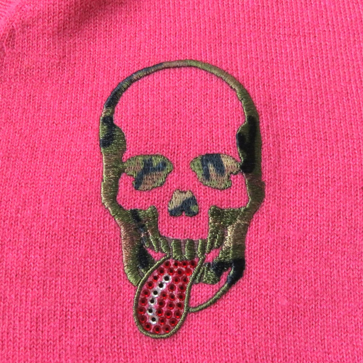 Lucien Pellat-Finet Camouflage Skull Rhinestone Cashmere V-Neck Sweater Women's Pink S