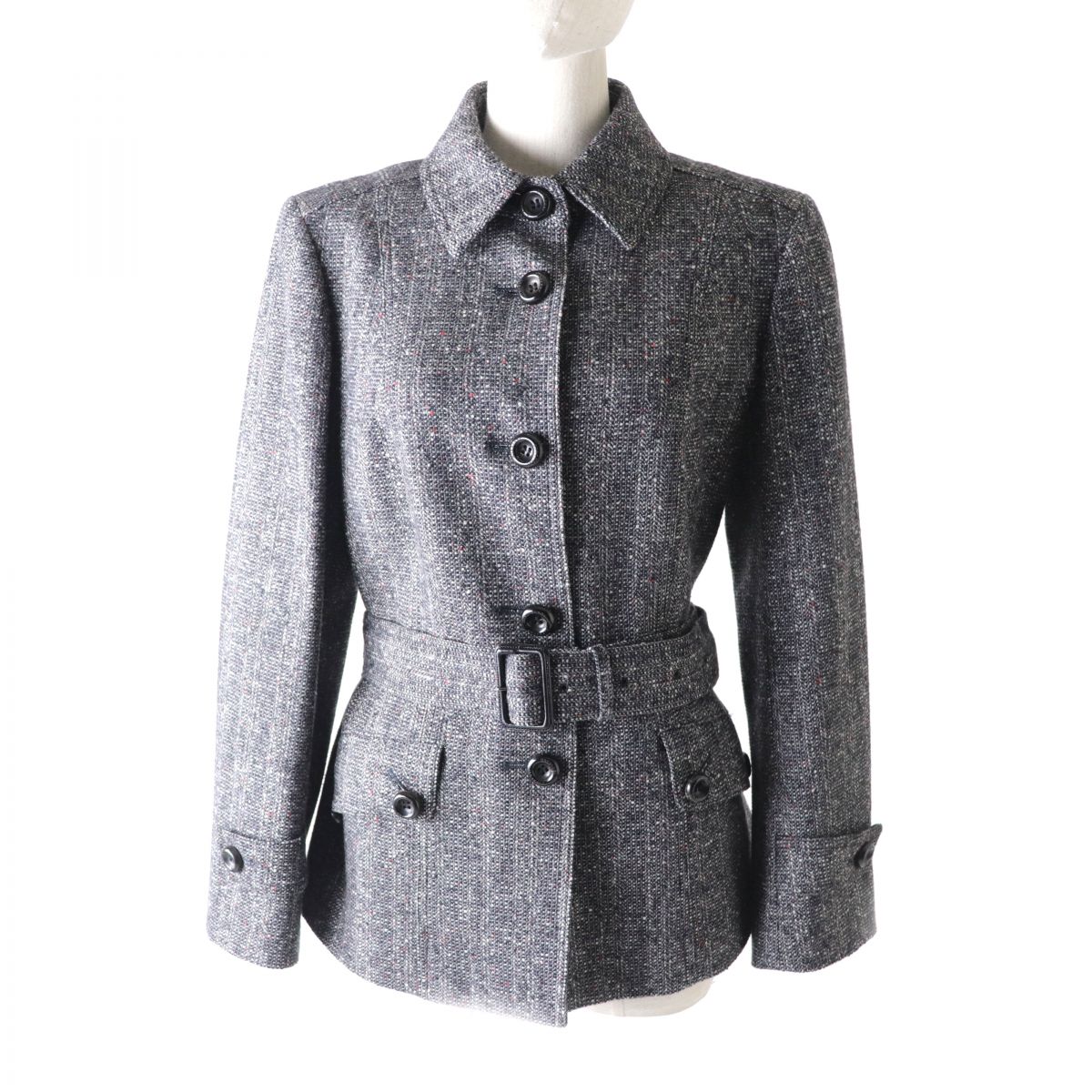 Burberry Silk Blend Tweed Coat, Grey, Size 44