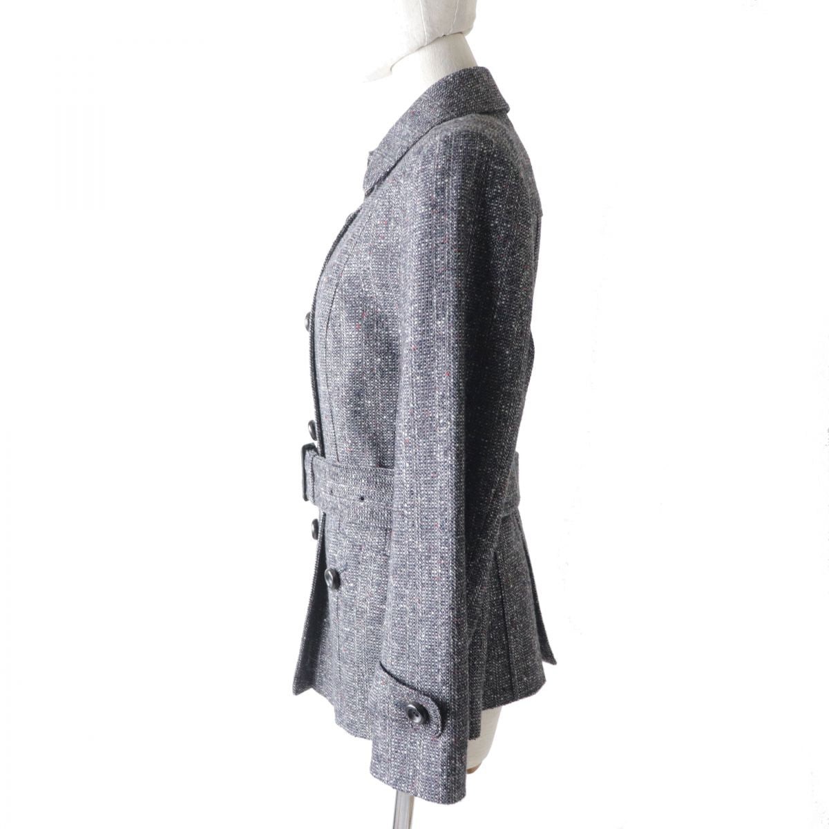 Burberry Silk Blend Tweed Coat, Grey, Size 44