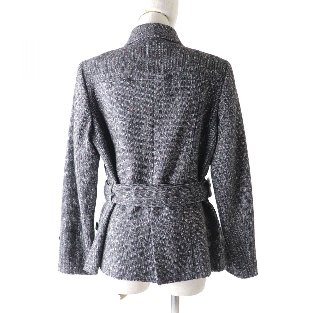 Burberry Silk Blend Tweed Coat, Grey, Size 44