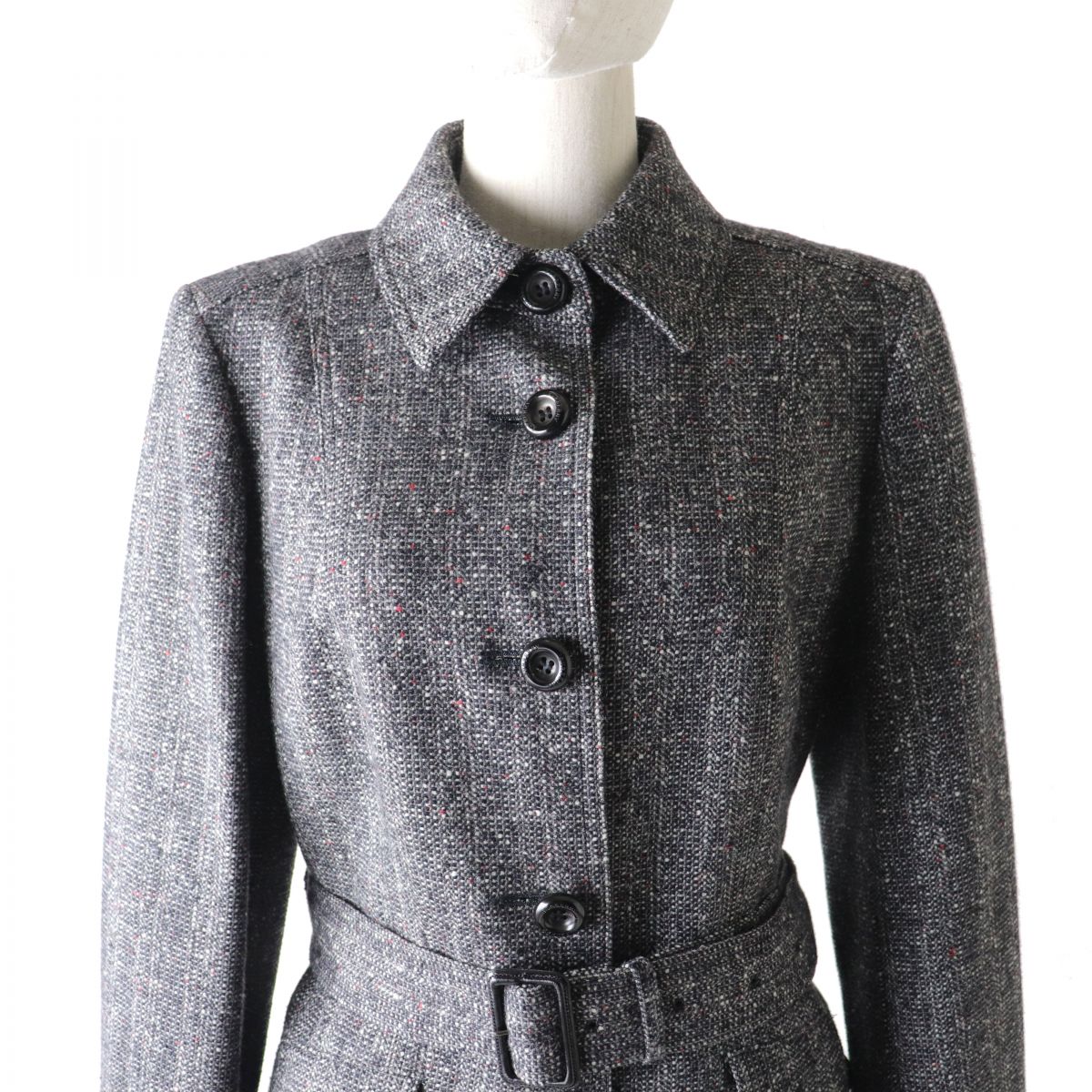 Burberry Silk Blend Tweed Coat, Grey, Size 44