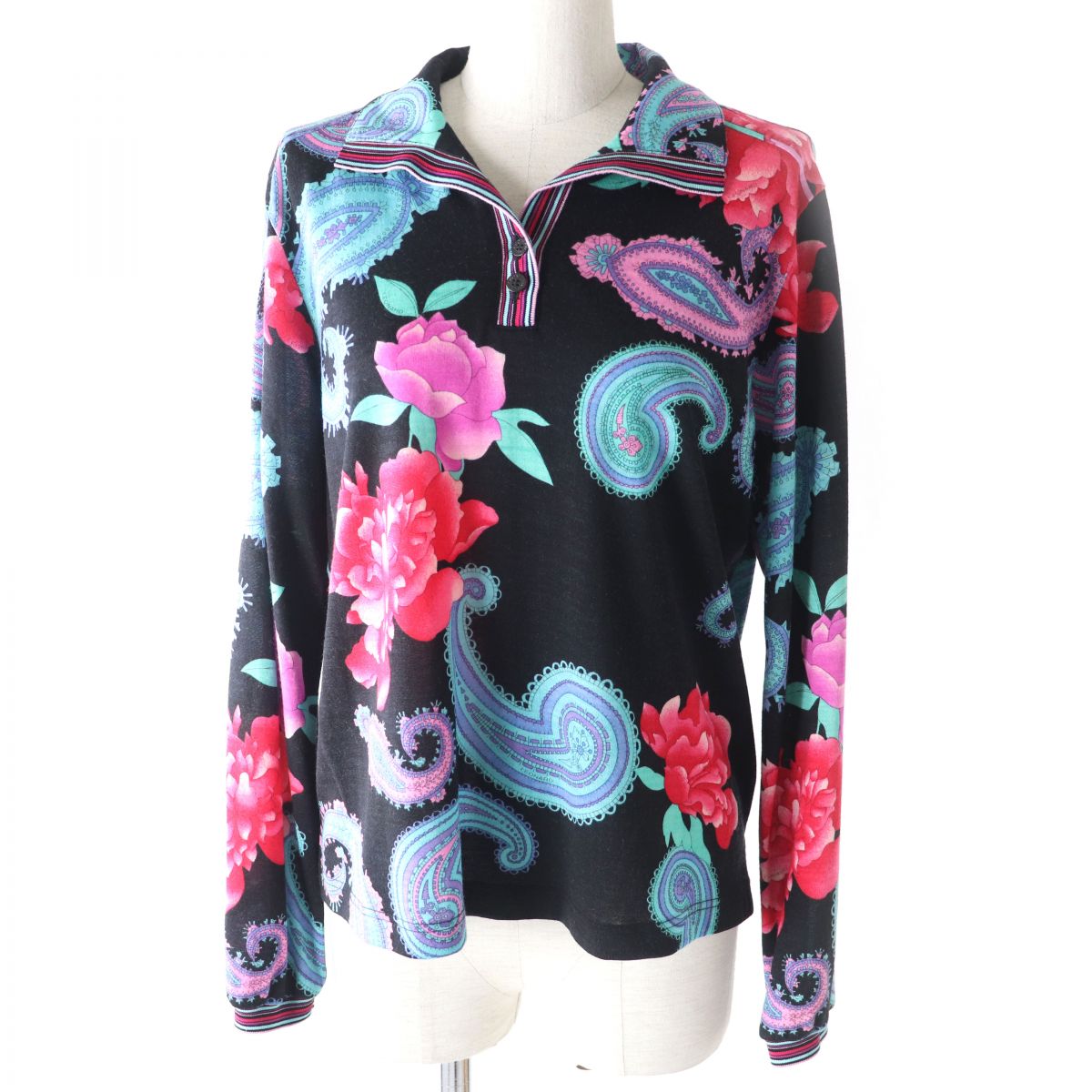 Leonard Sport Floral Paisley Silk Top Black Multicolor