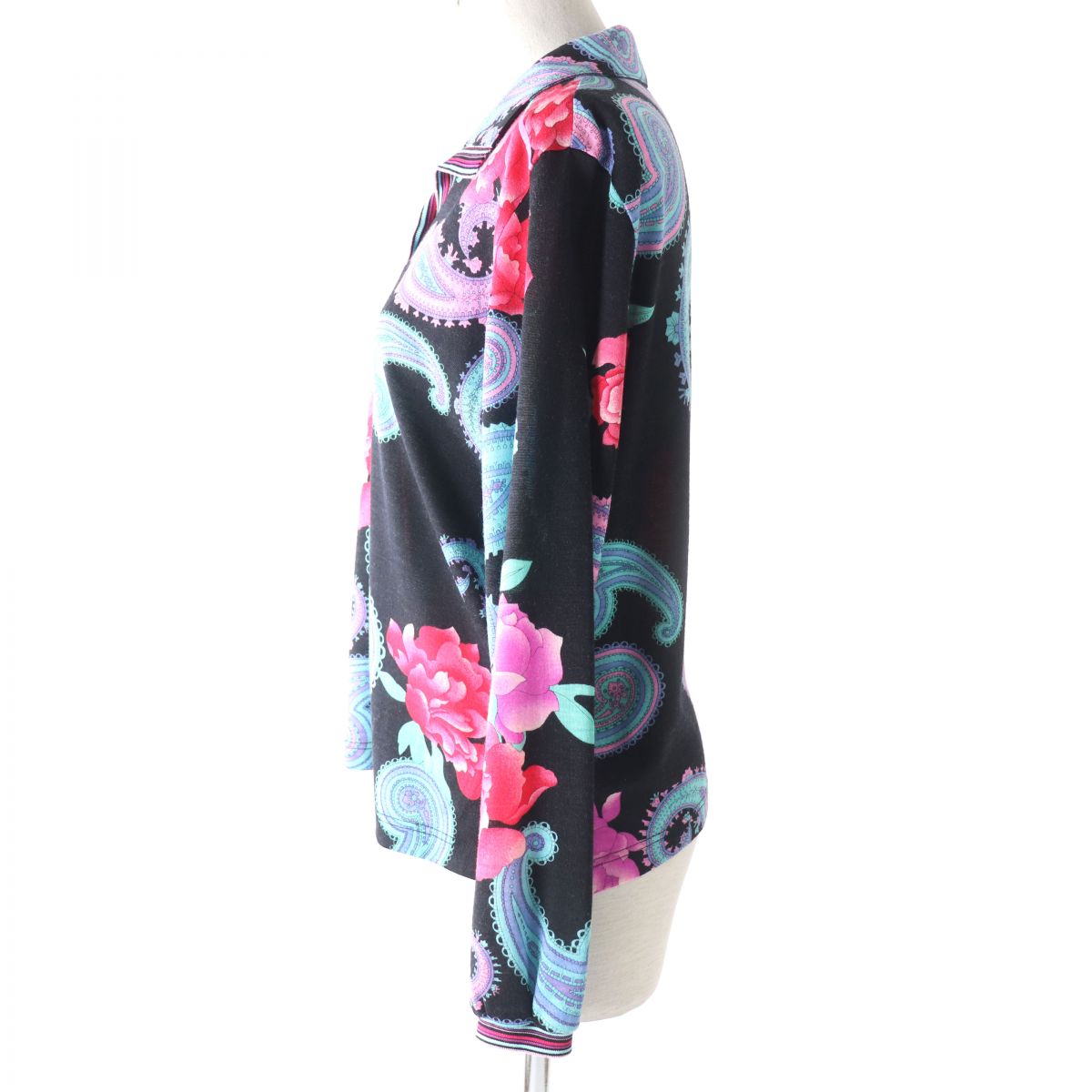 Leonard Sport Floral Paisley Silk Top Black Multicolor