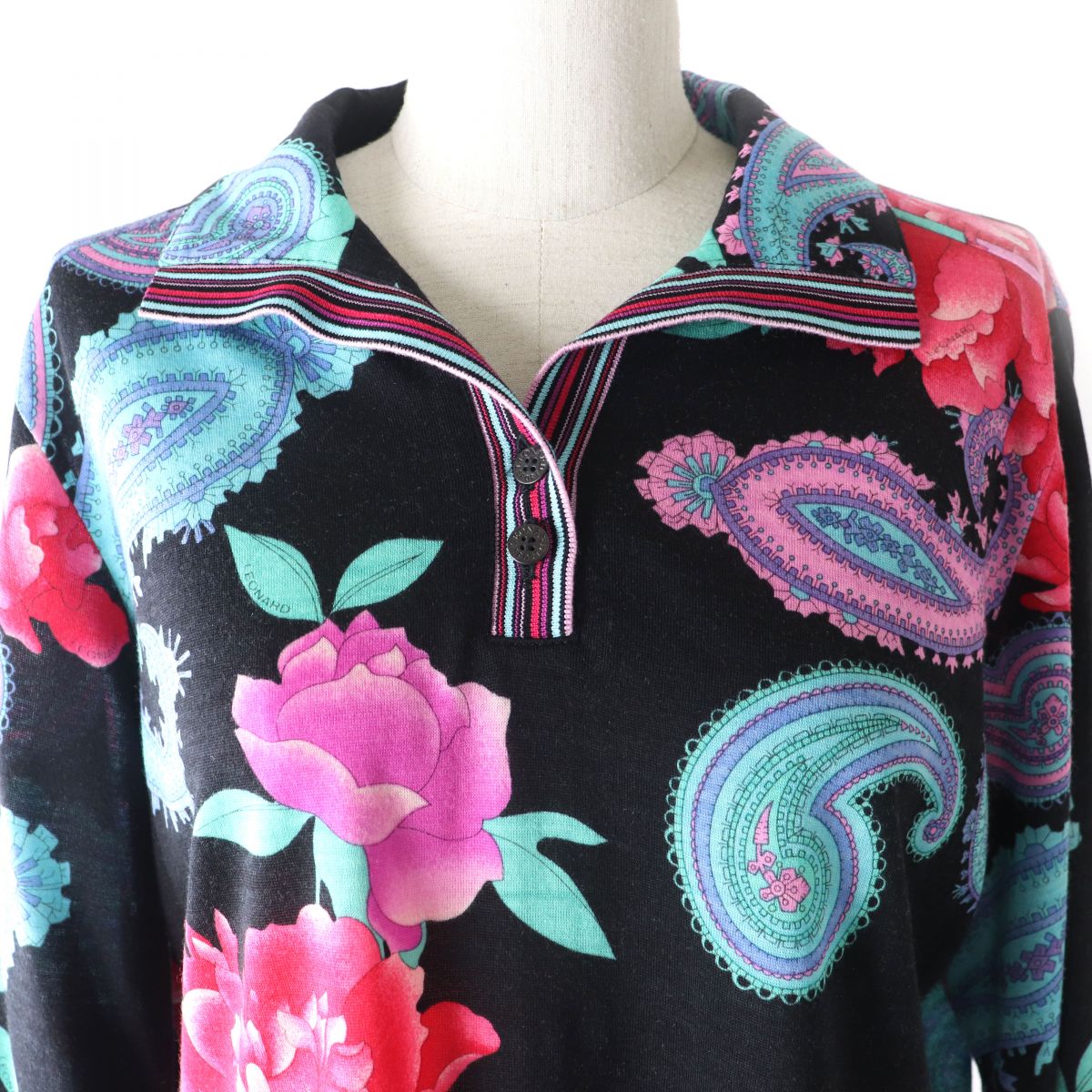 Leonard Sport Floral Paisley Silk Top Black Multicolor