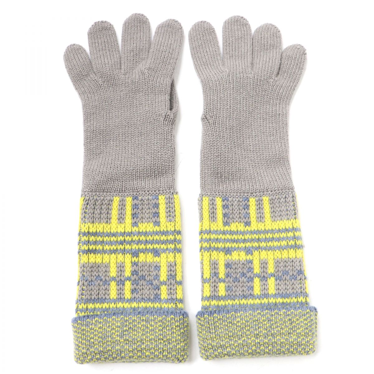 HERMES Cashmere Knit Gloves Women Gray Yellow