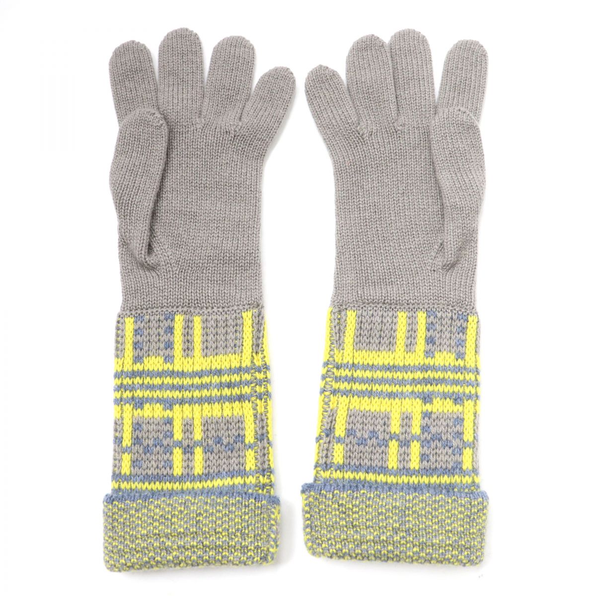 HERMES Cashmere Knit Gloves Women Gray Yellow