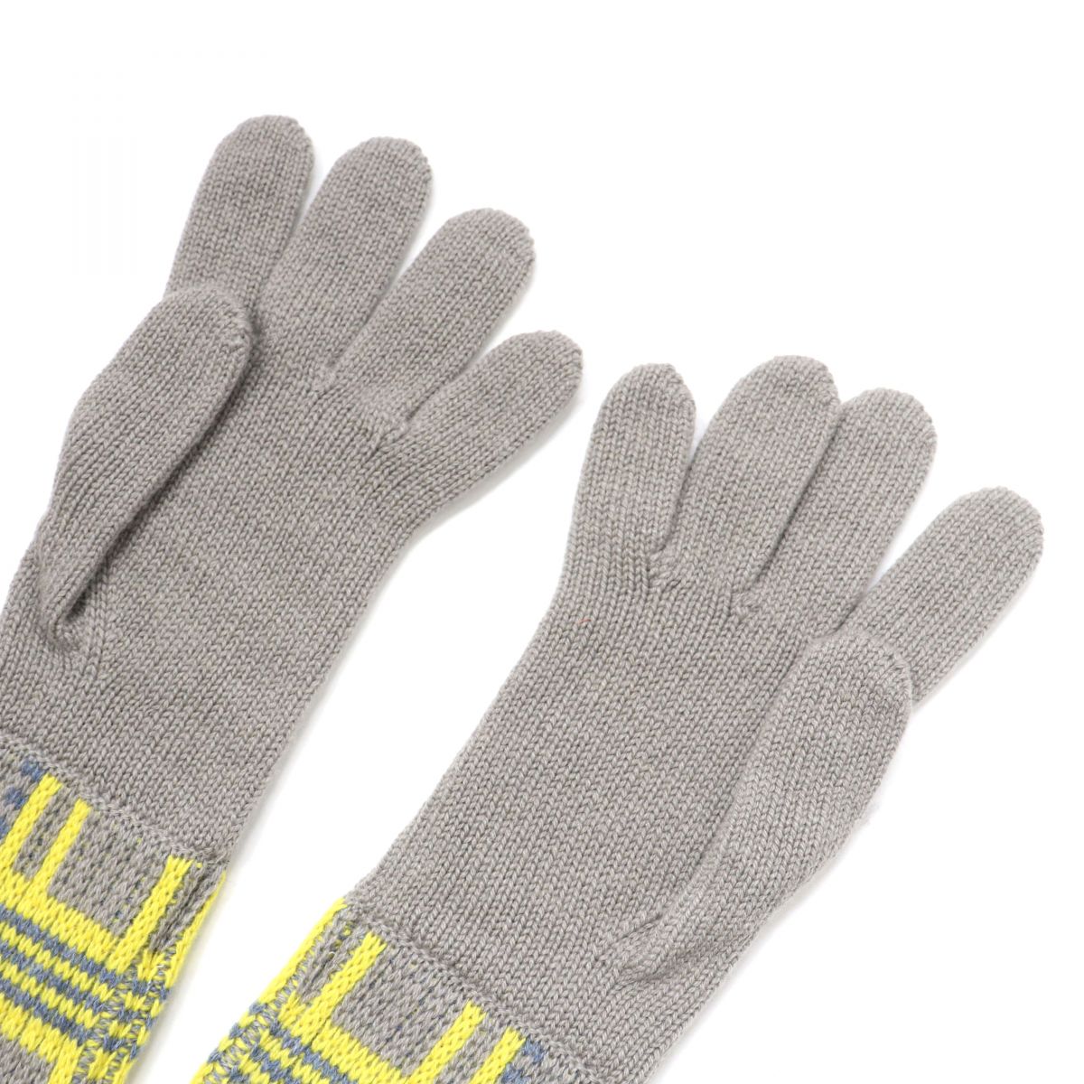 HERMES Cashmere Knit Gloves Women Gray Yellow