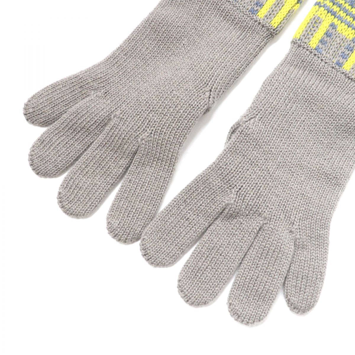 HERMES Cashmere Knit Gloves Women Gray Yellow