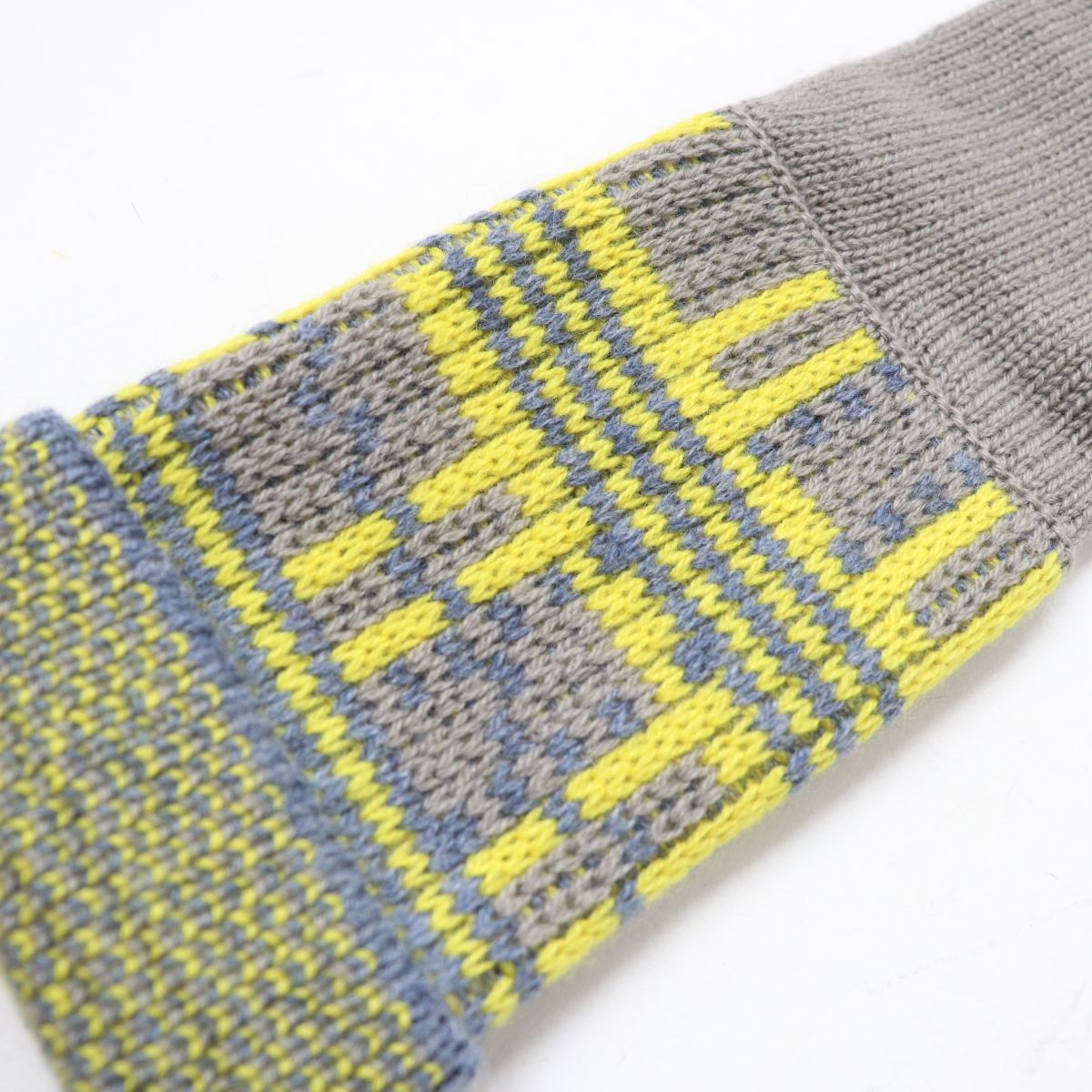 HERMES Cashmere Knit Gloves Women Gray Yellow