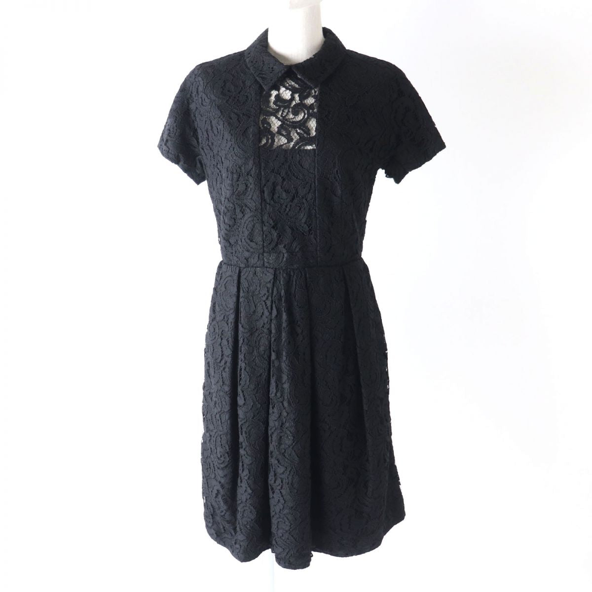 CARVEN Floral Lace Short Sleeve Dress Black