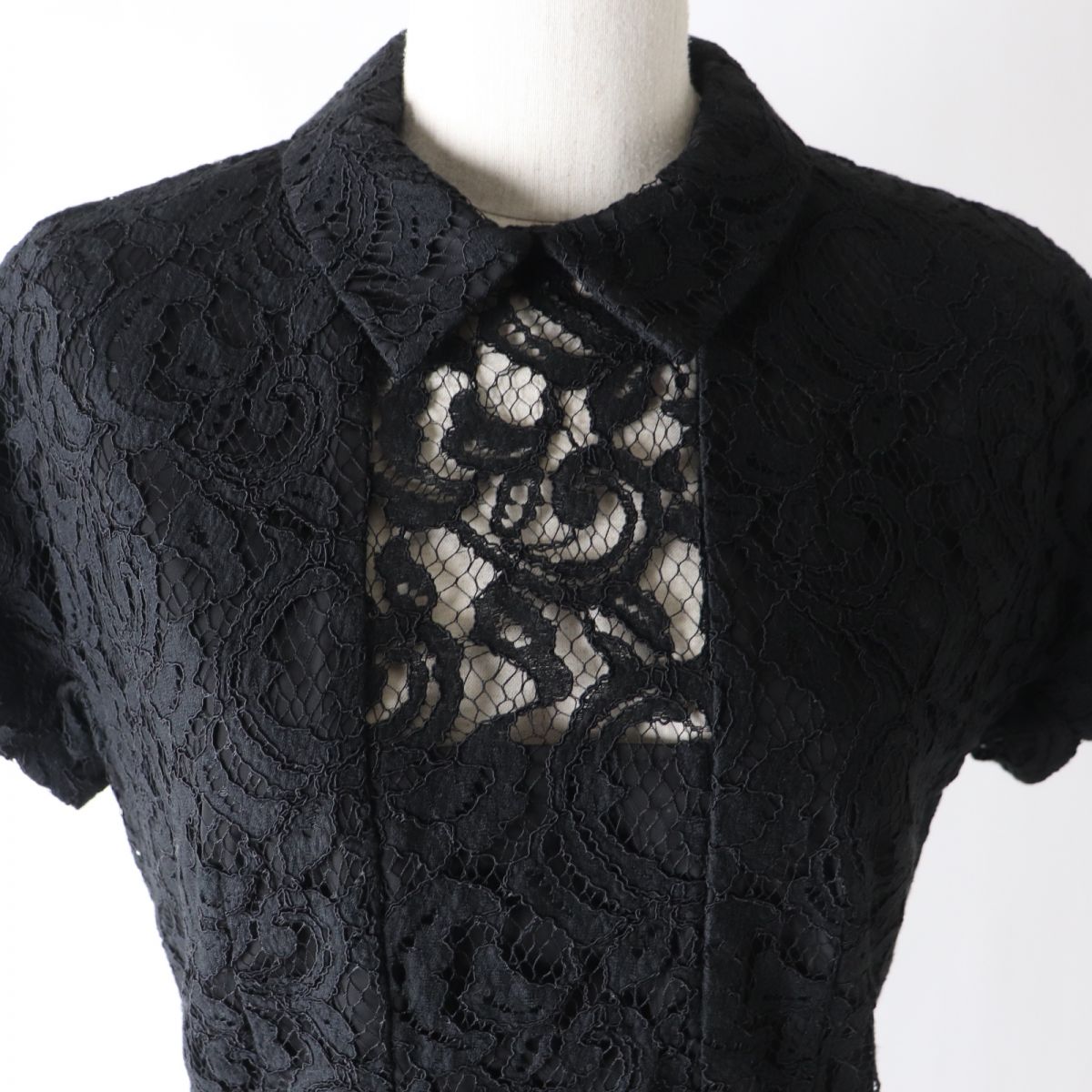 CARVEN Floral Lace Short Sleeve Dress Black