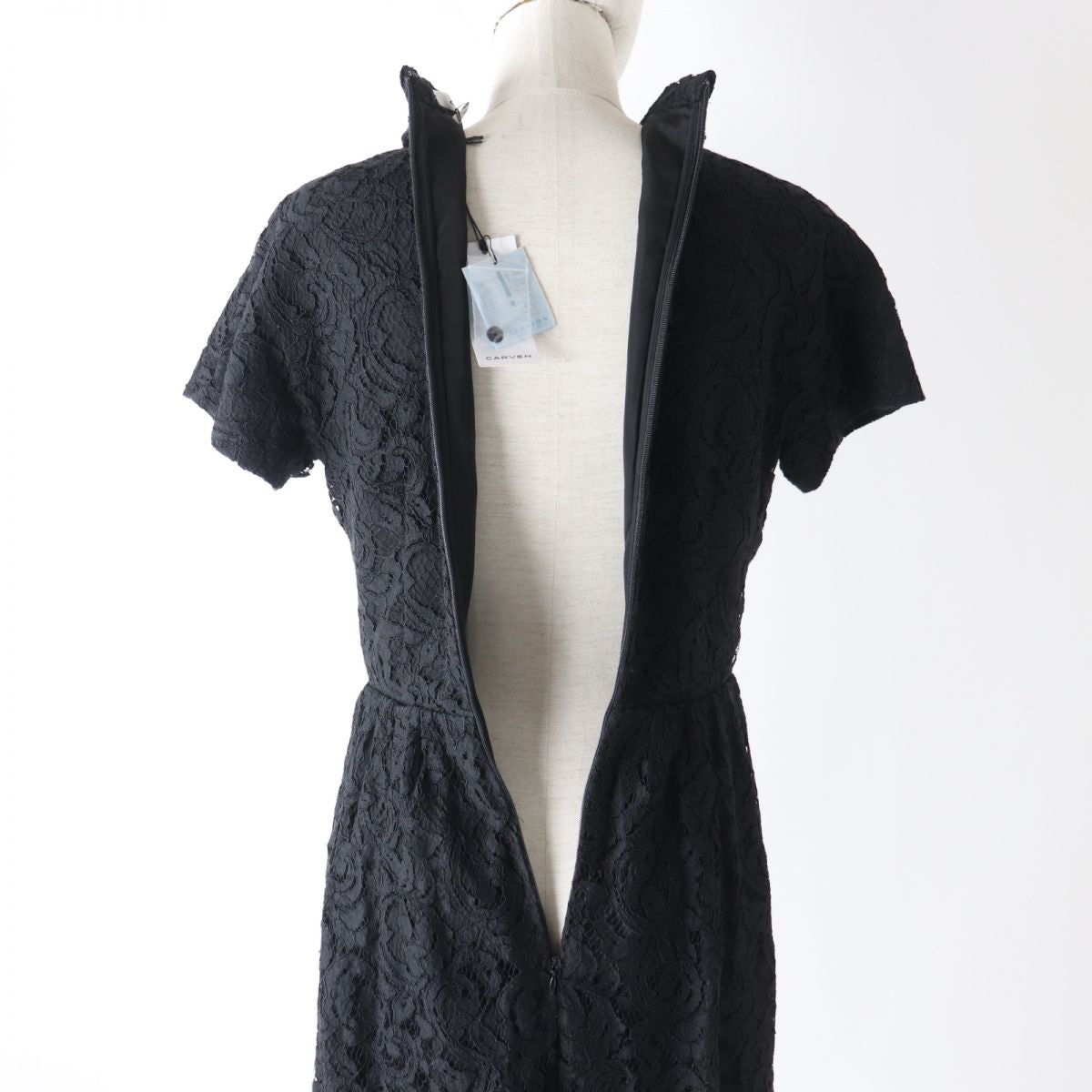 CARVEN Floral Lace Short Sleeve Dress Black