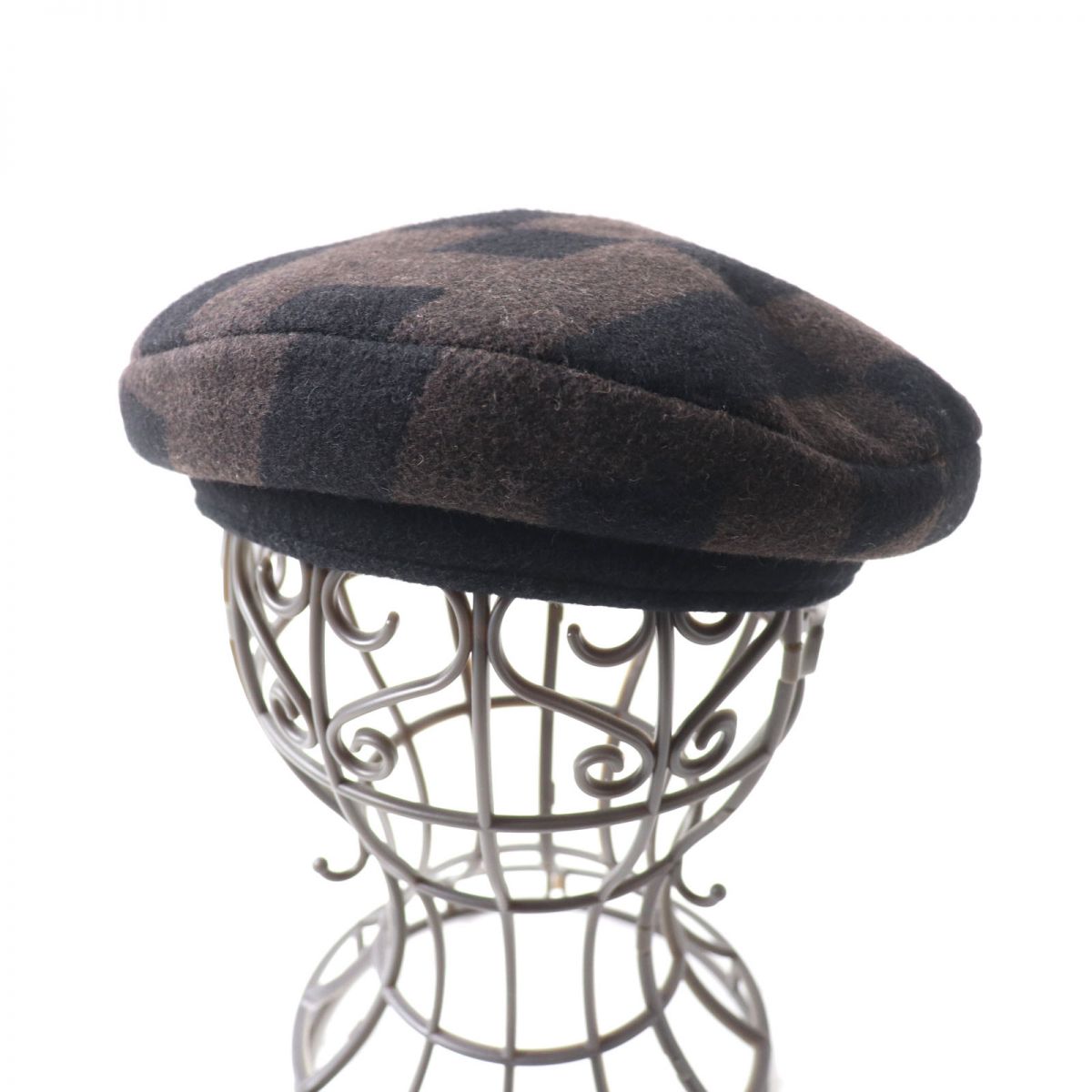 Hermes H Pattern Camel Beret Hat Brown Black