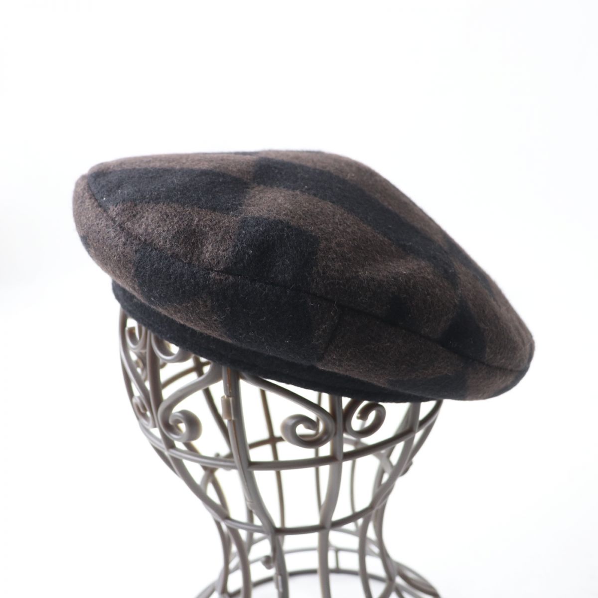 Hermes H Pattern Camel Beret Hat Brown Black