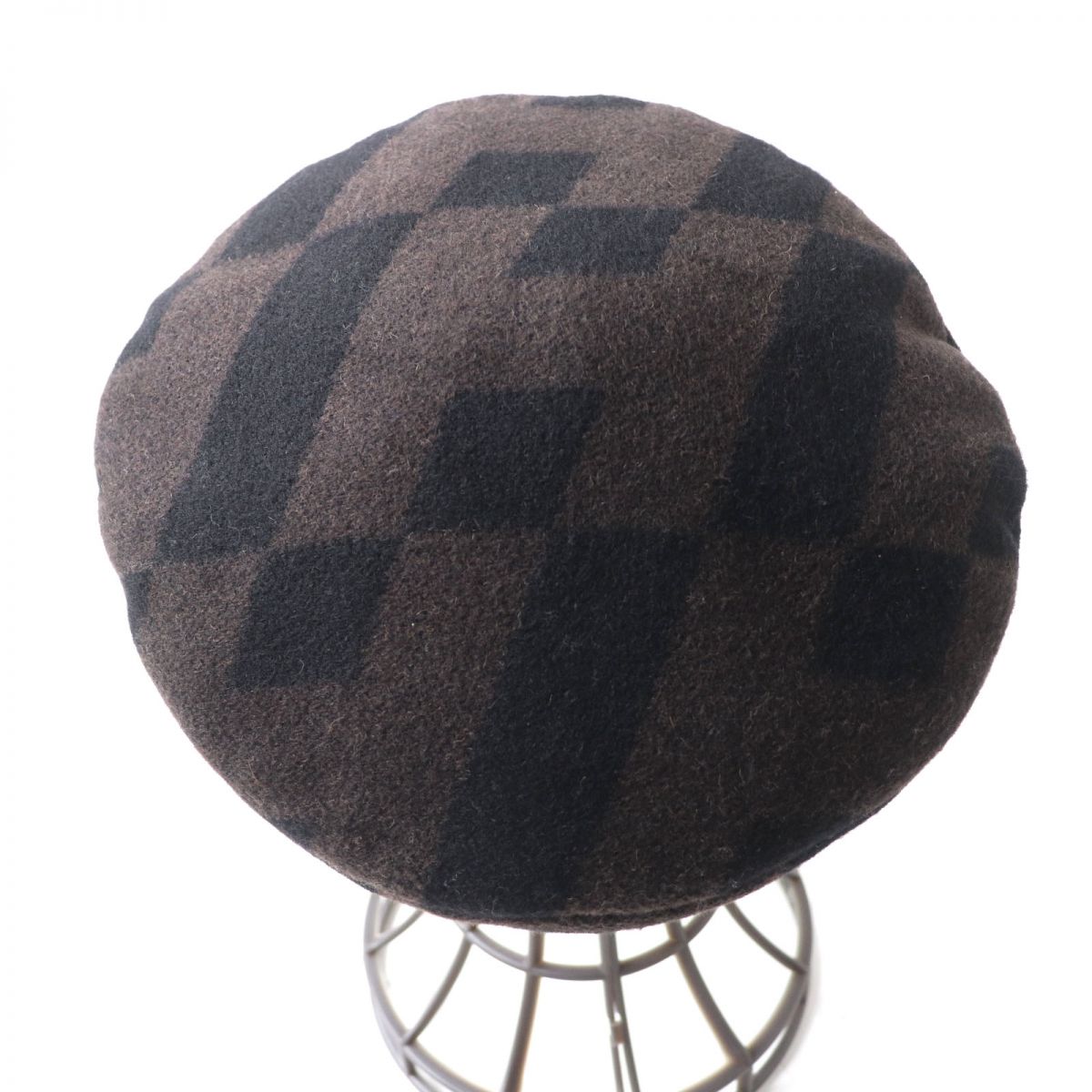 Hermes H Pattern Camel Beret Hat Brown Black